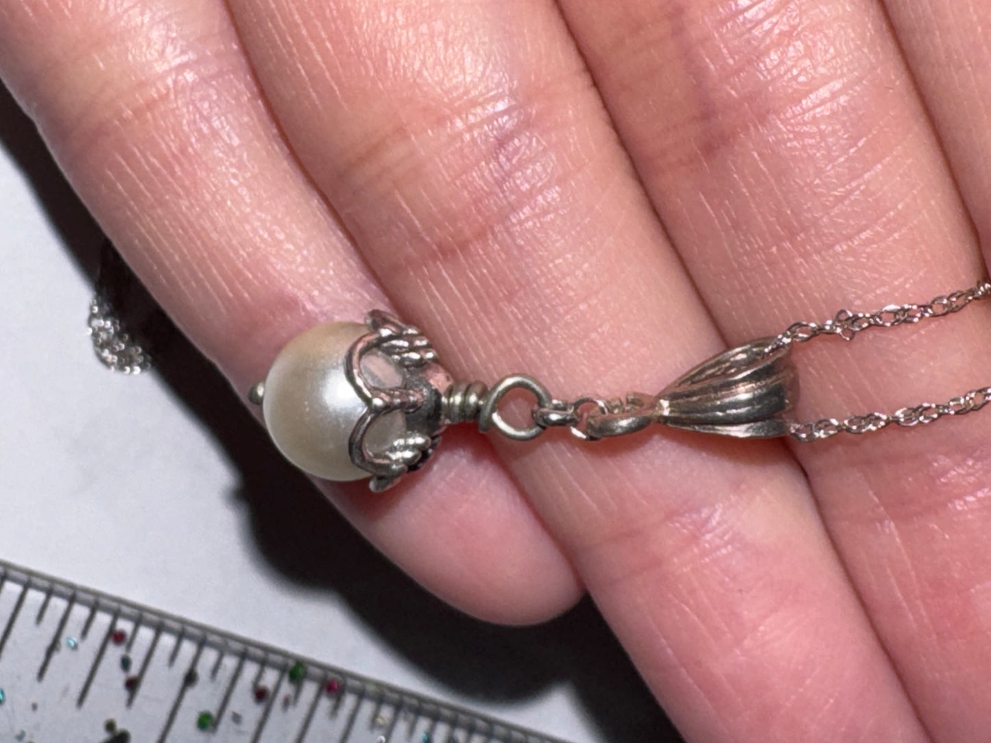 18" Sterling Silver Twisted Rope Chain and Pearl Necklace
