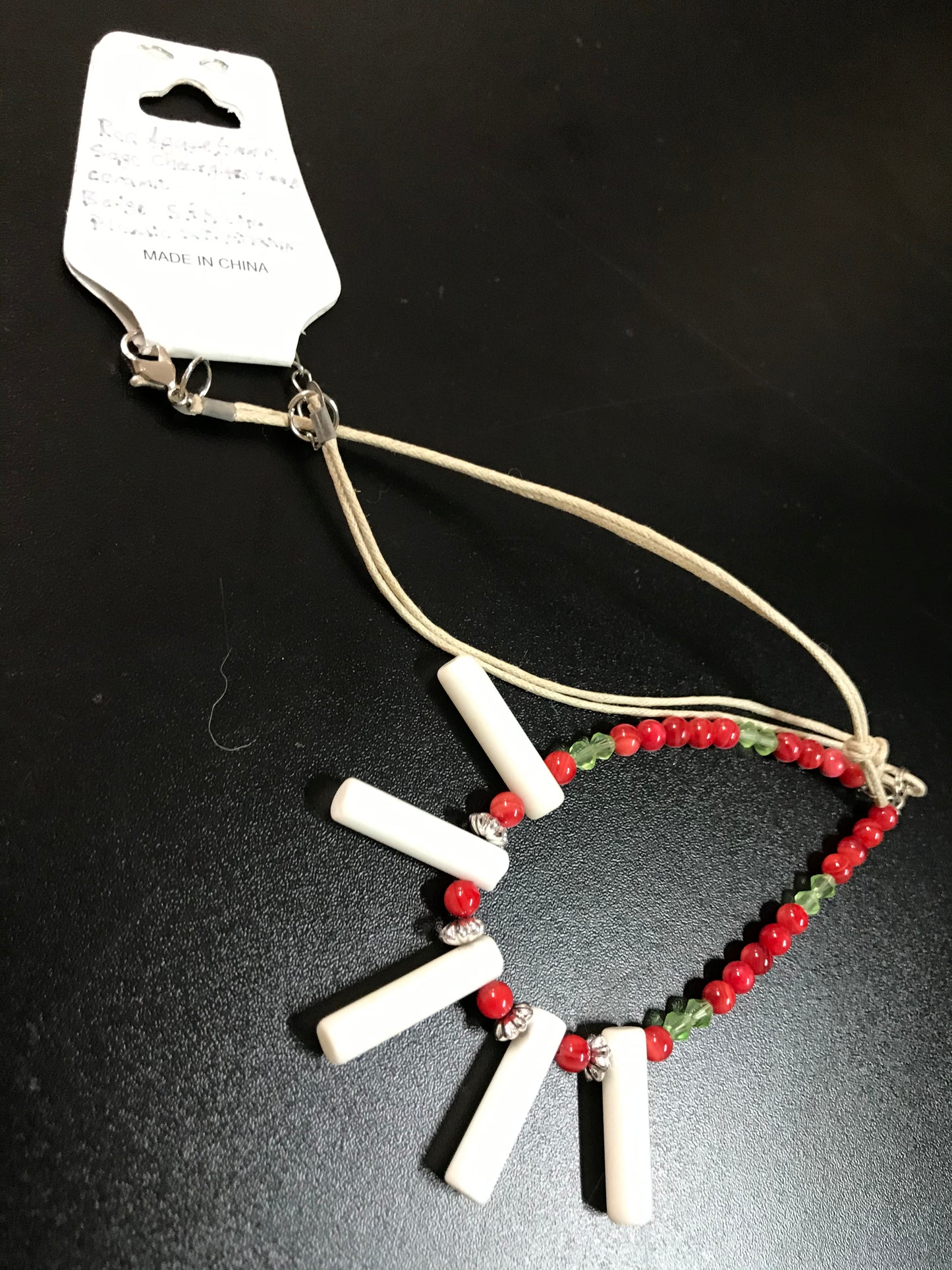 19 1/2" Red Agate and Ceramic Necklace