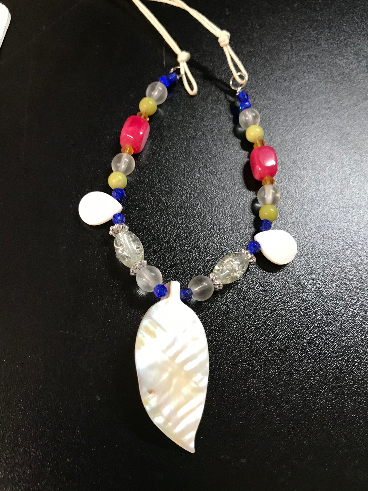 19" Mother of Pearl Leaf Necklace