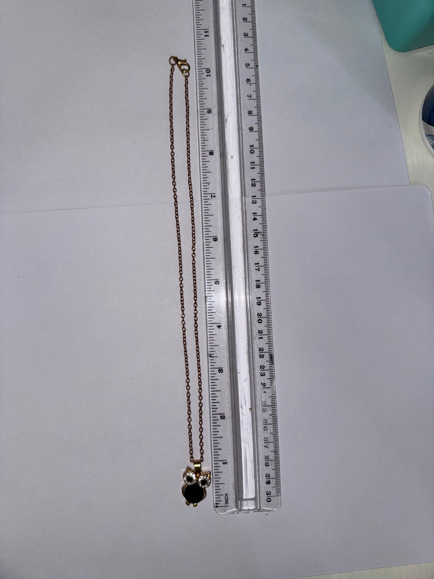 19" Rose Gold Plated Onyx and Cz. Owl Necklace