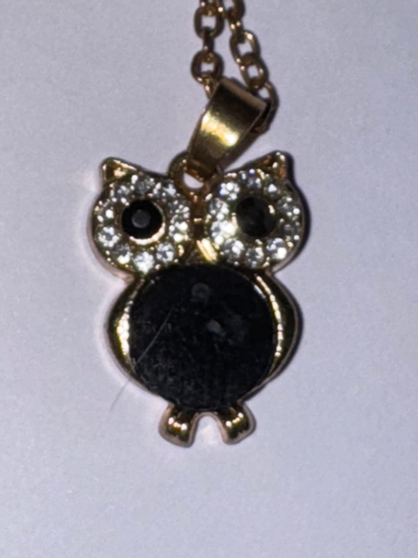 19" Rose Gold Plated Onyx and Cz. Owl Necklace