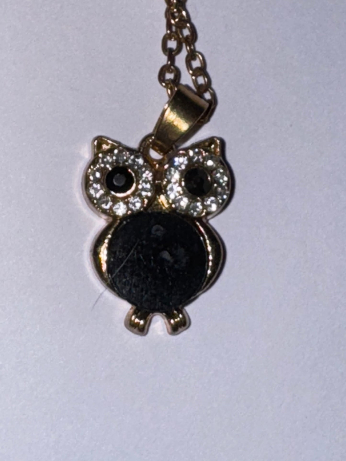 19" Rose Gold Plated Onyx and Cz. Owl Necklace