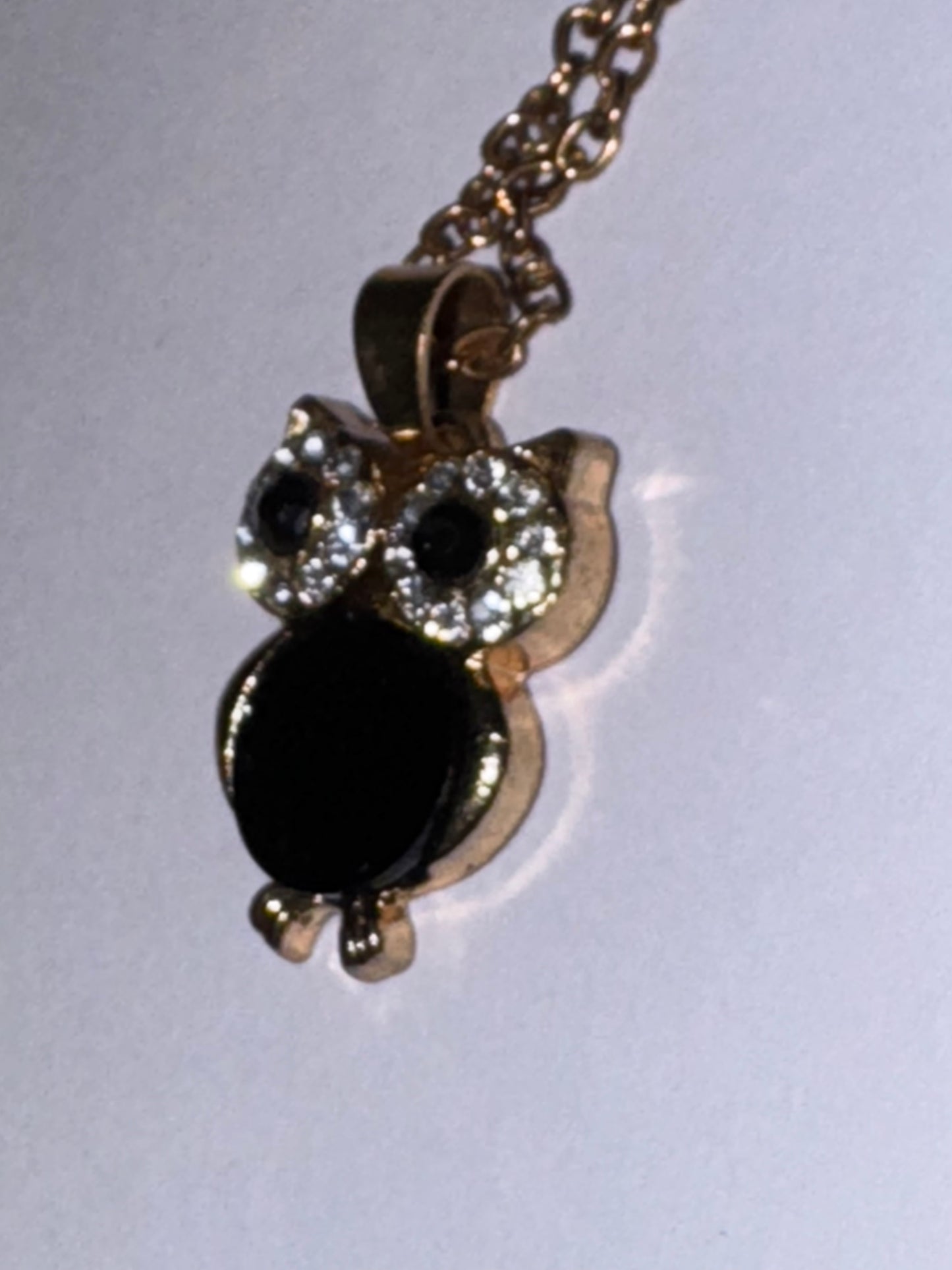 19" Rose Gold Plated Onyx and Cz. Owl Necklace