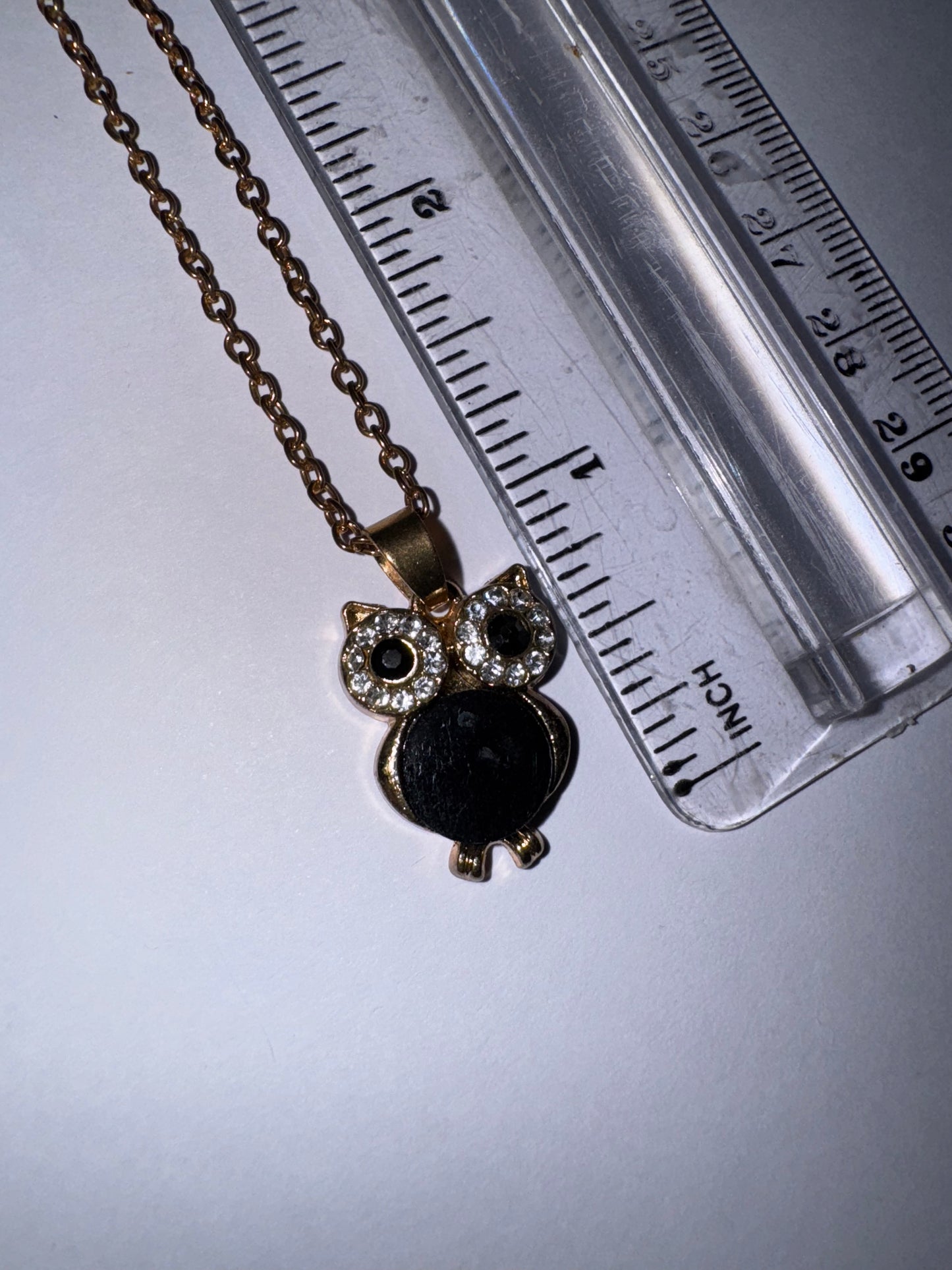 19" Rose Gold Plated Onyx and Cz. Owl Necklace