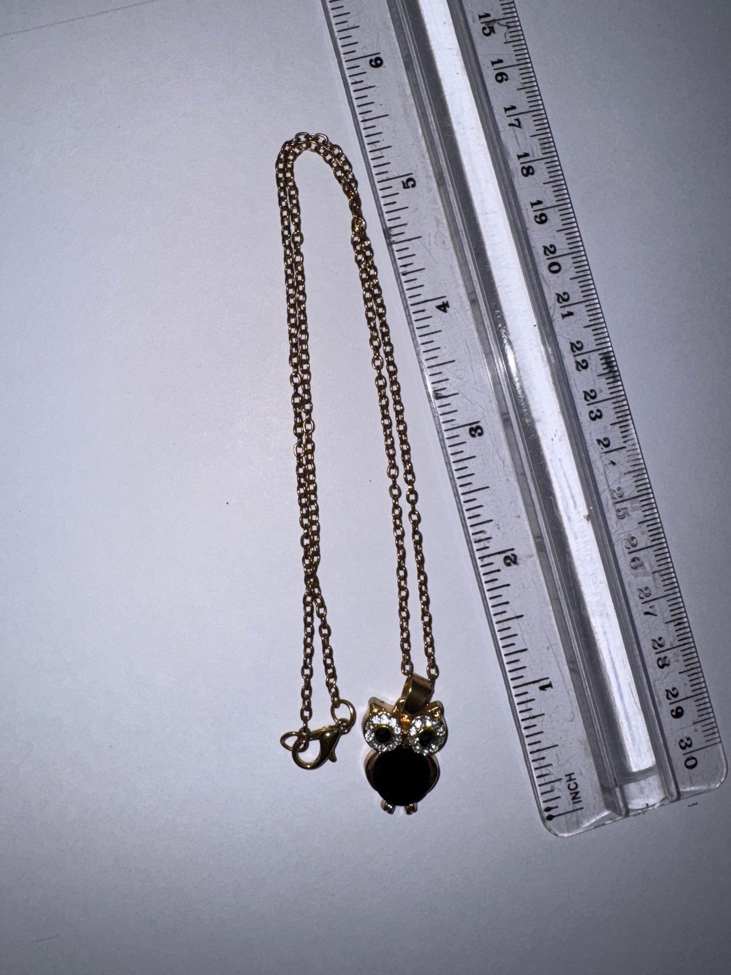 19" Rose Gold Plated Onyx and Cz. Owl Necklace