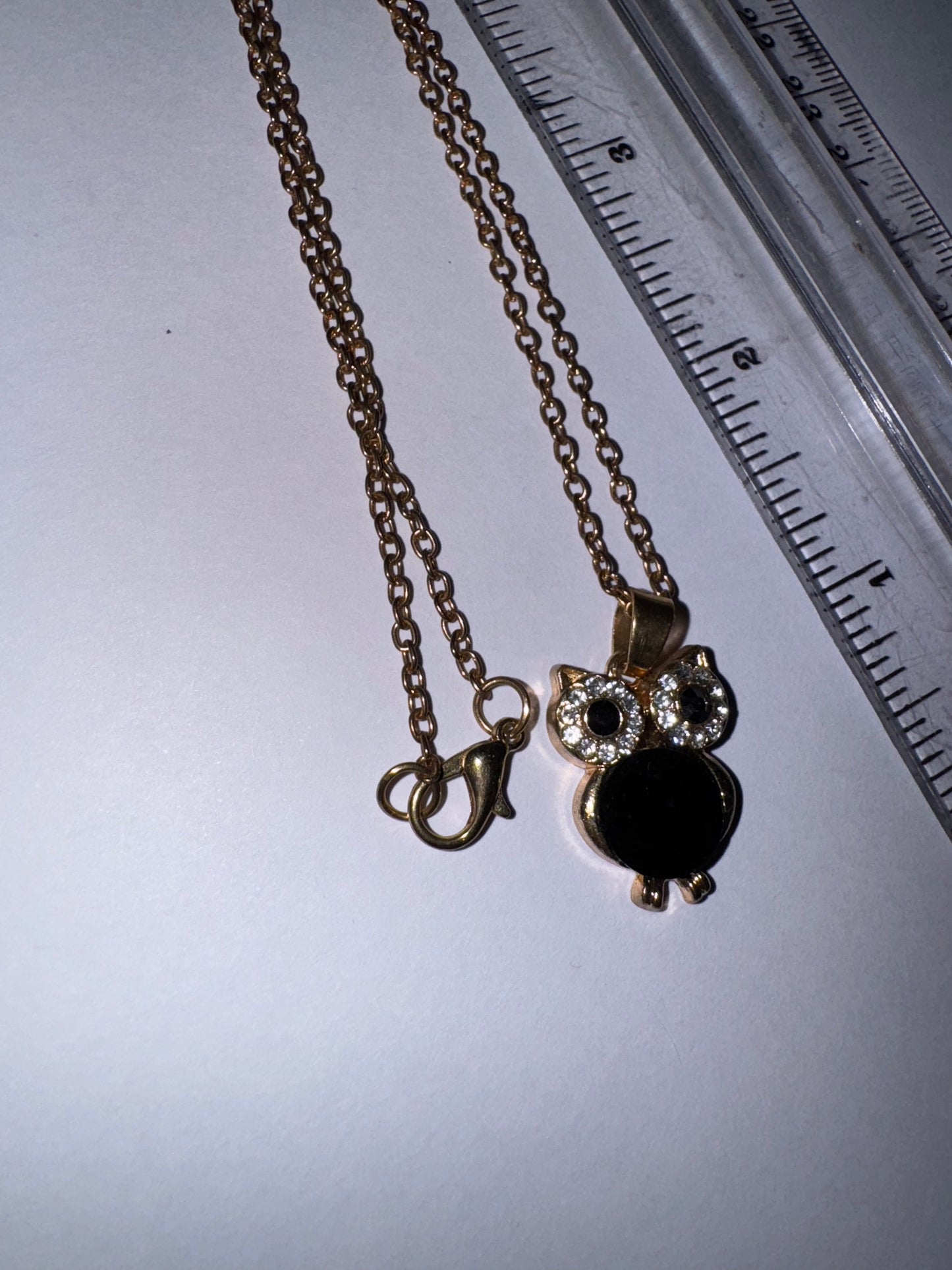 19" Rose Gold Plated Onyx and Cz. Owl Necklace