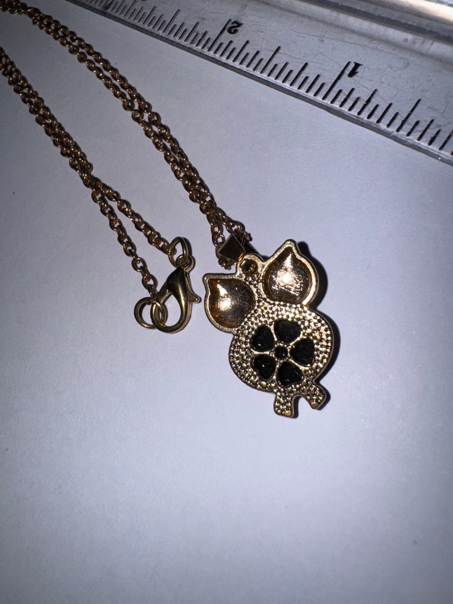 19" Rose Gold Plated Onyx and Cz. Owl Necklace