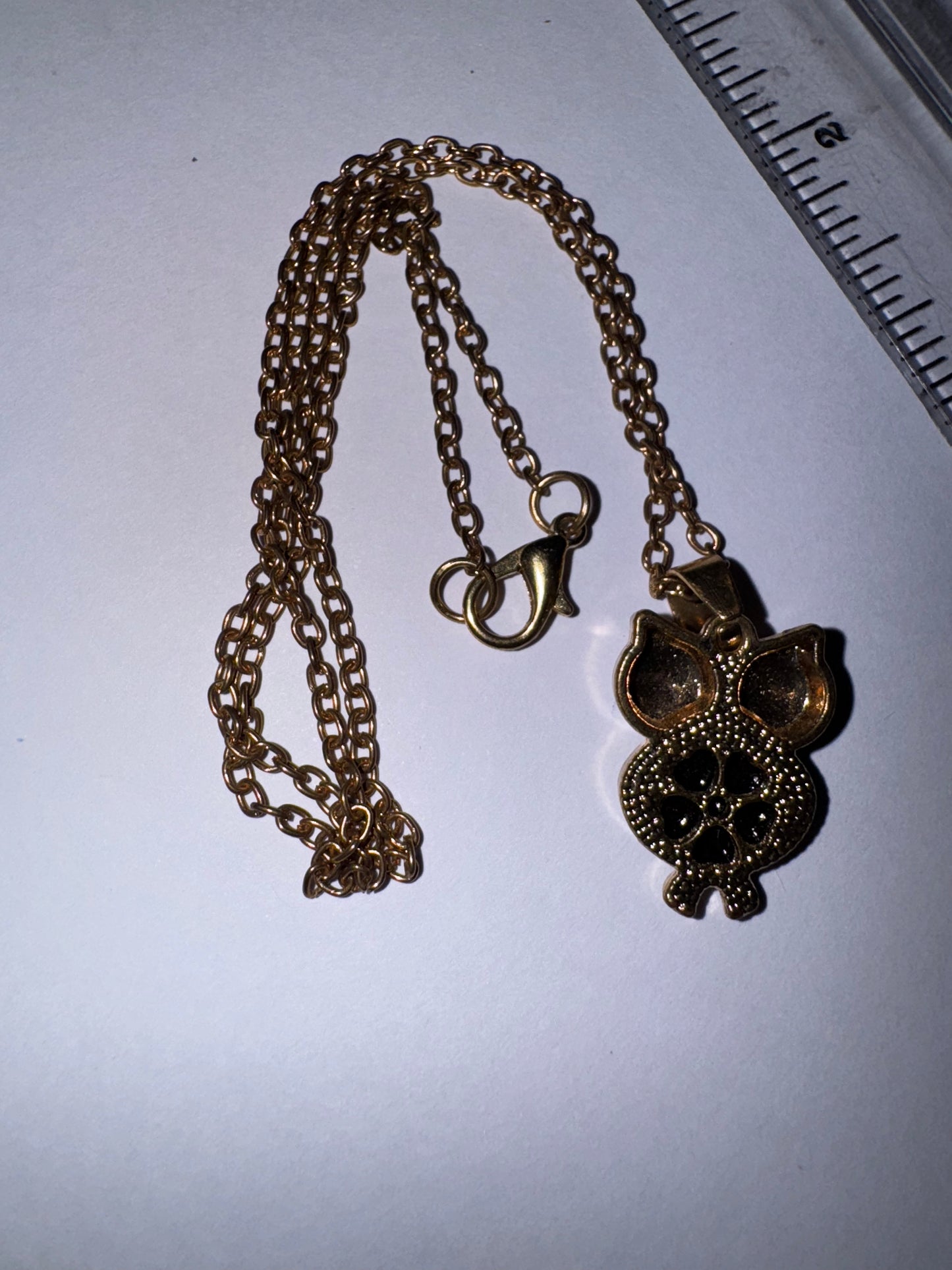 19" Rose Gold Plated Onyx and Cz. Owl Necklace