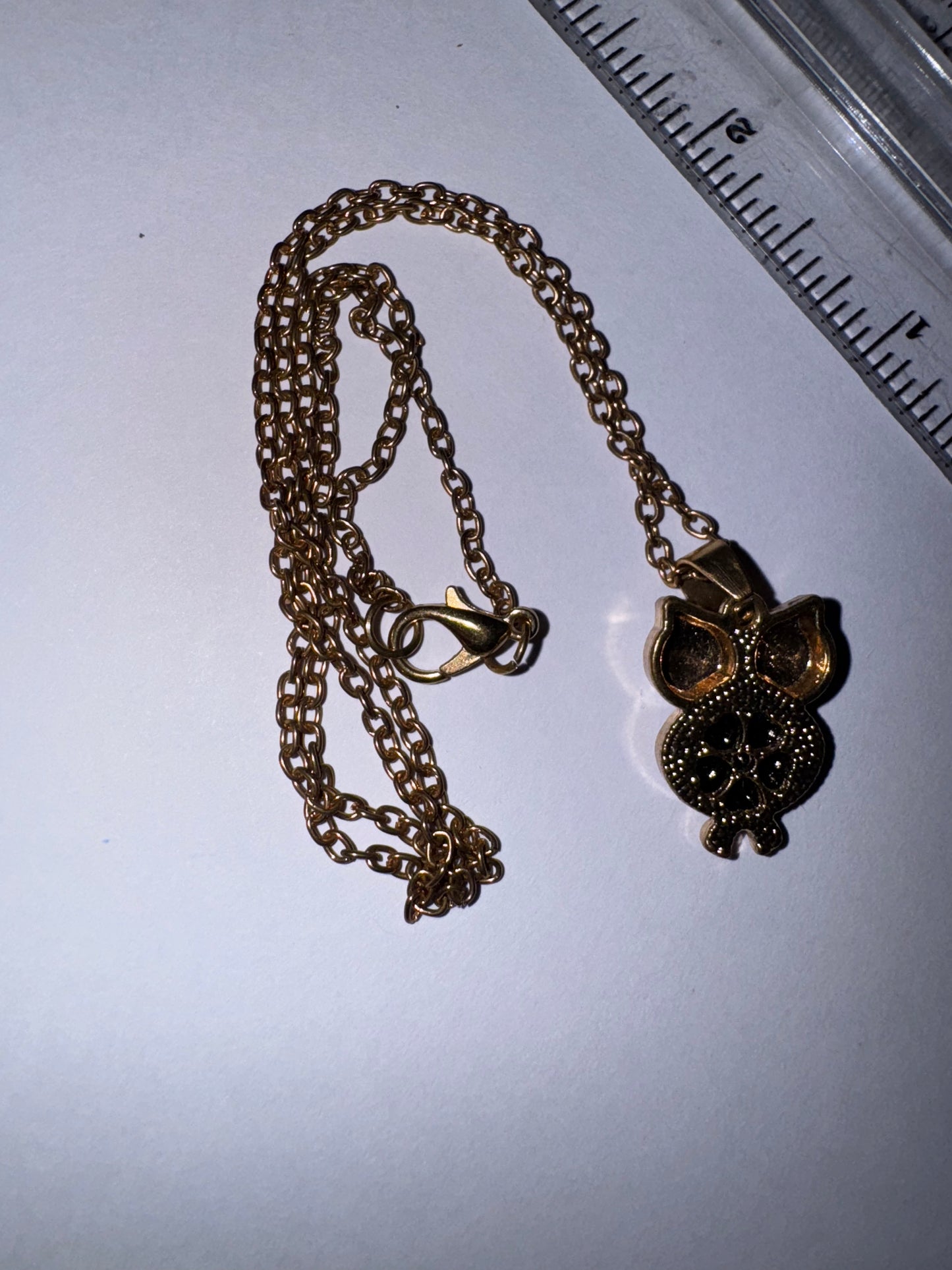 19" Rose Gold Plated Onyx and Cz. Owl Necklace