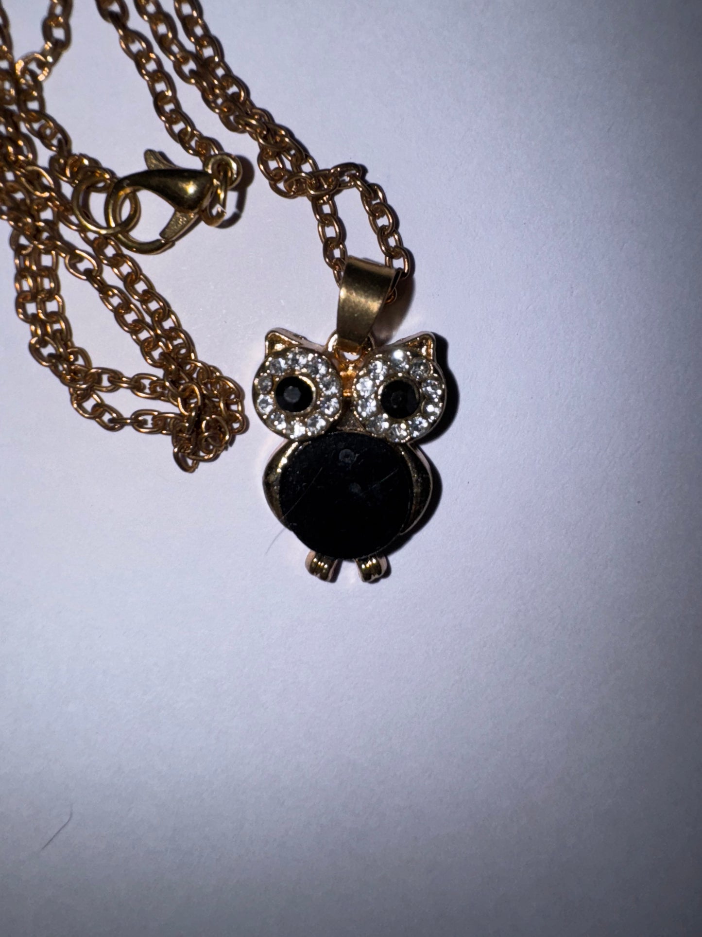 19" Rose Gold Plated Onyx and Cz. Owl Necklace