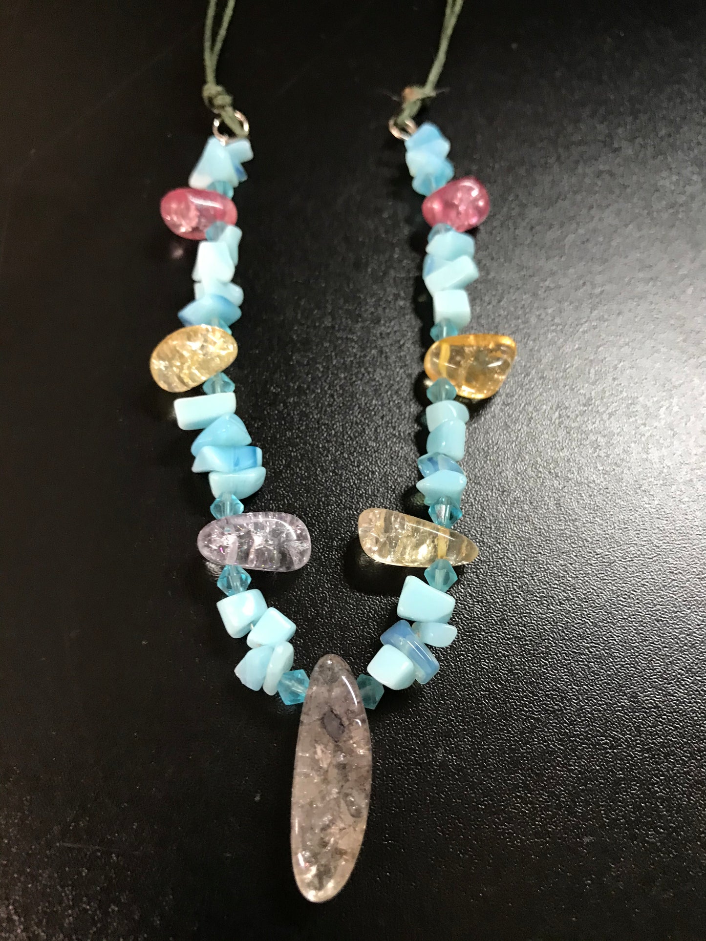 19" Crackled Glass and Amazonite Necklace