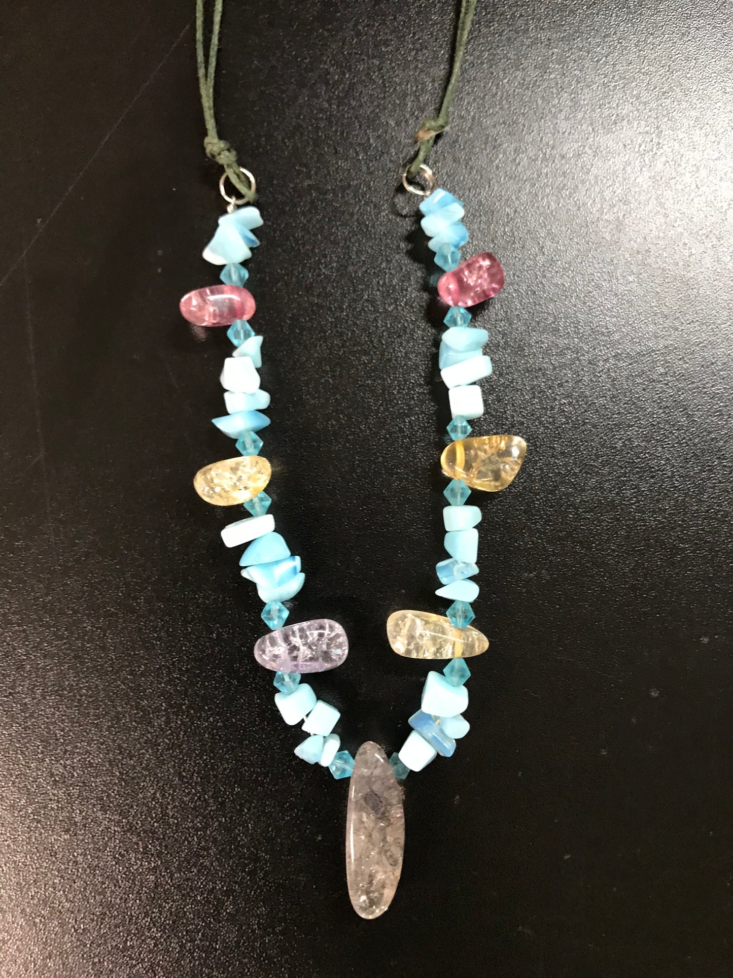 19" Crackled Glass and Amazonite Necklace