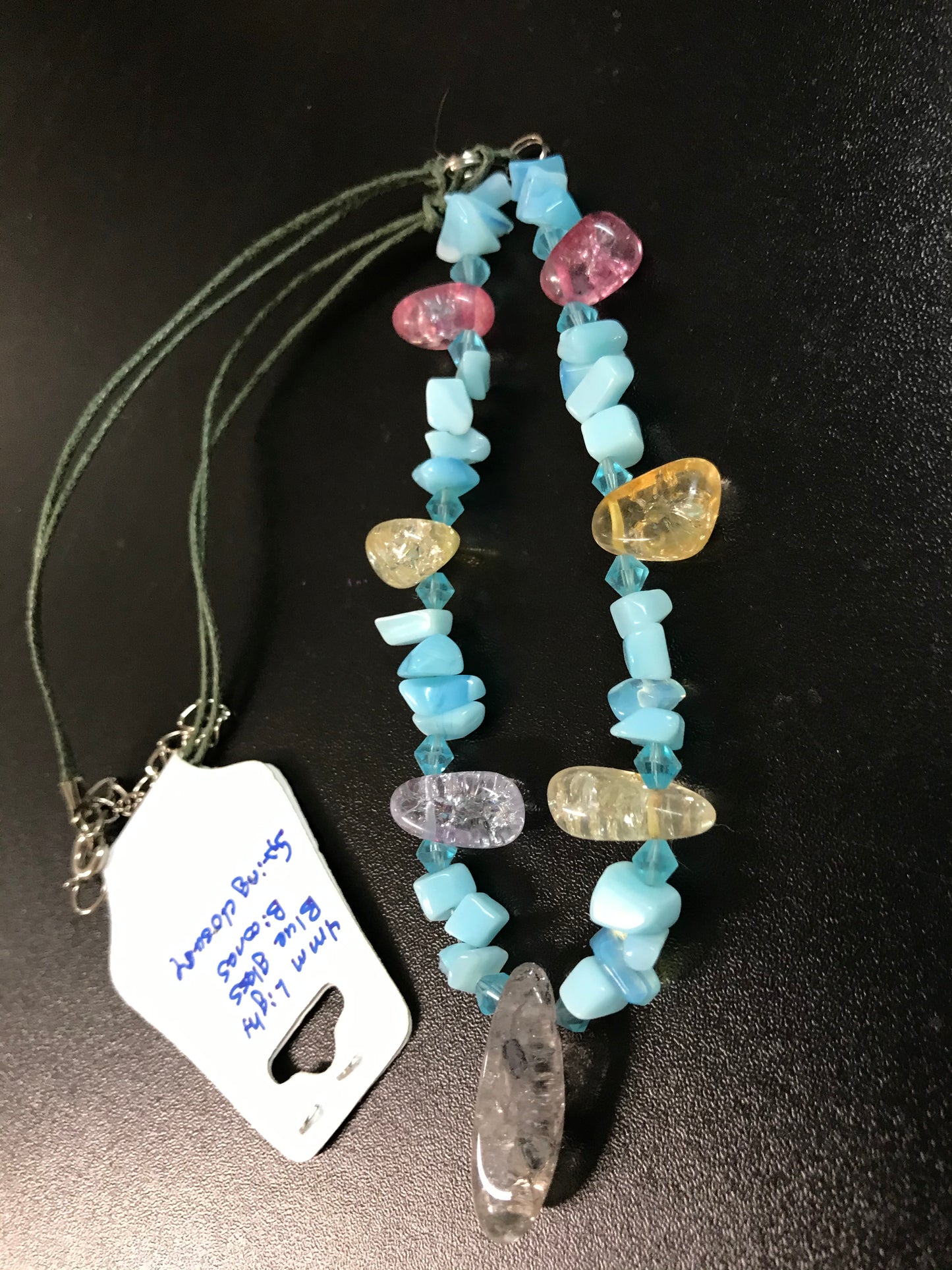 19" Crackled Glass and Amazonite Necklace