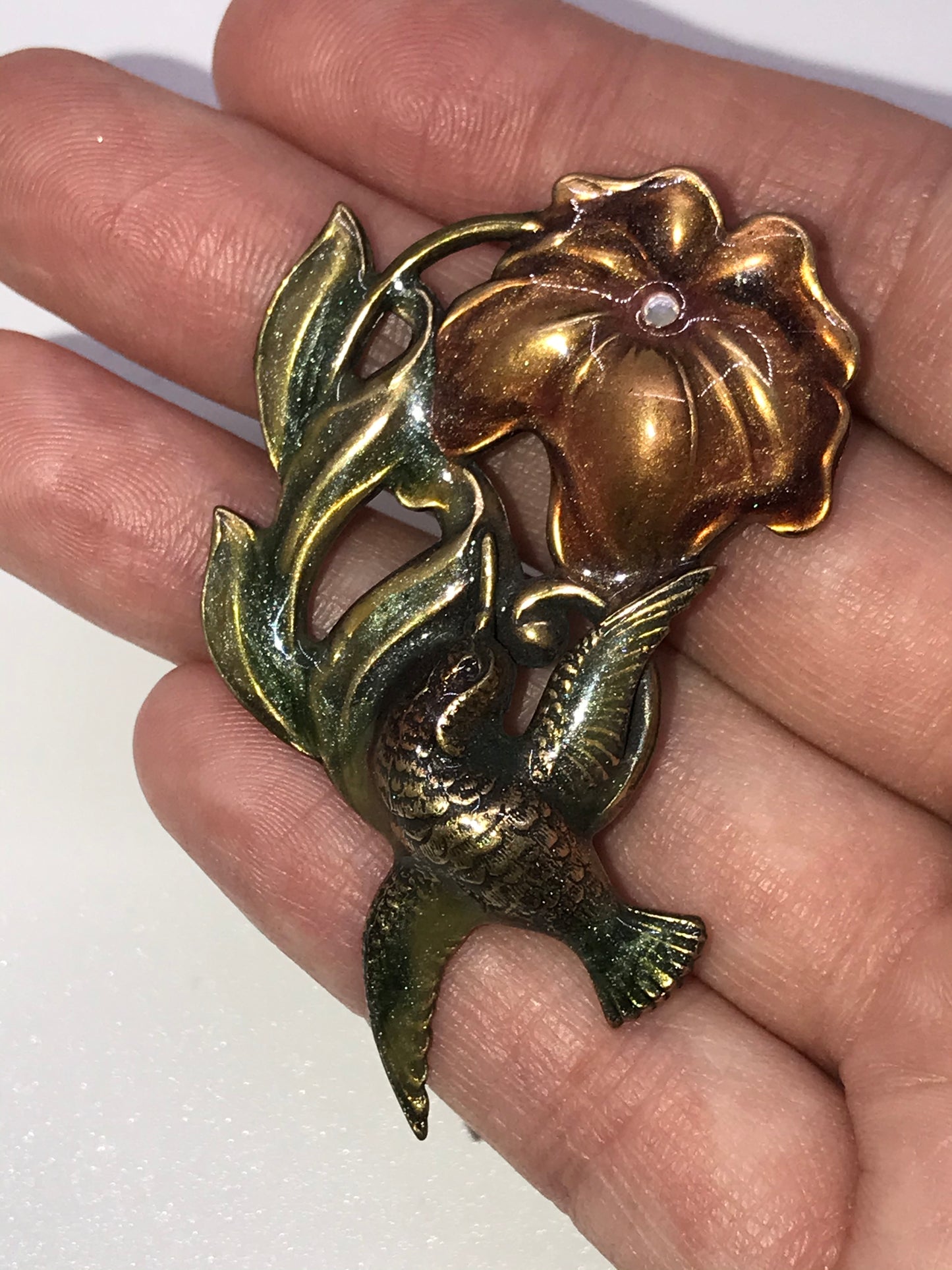 Vintage Sweet Secrets Flower and Bird Pin