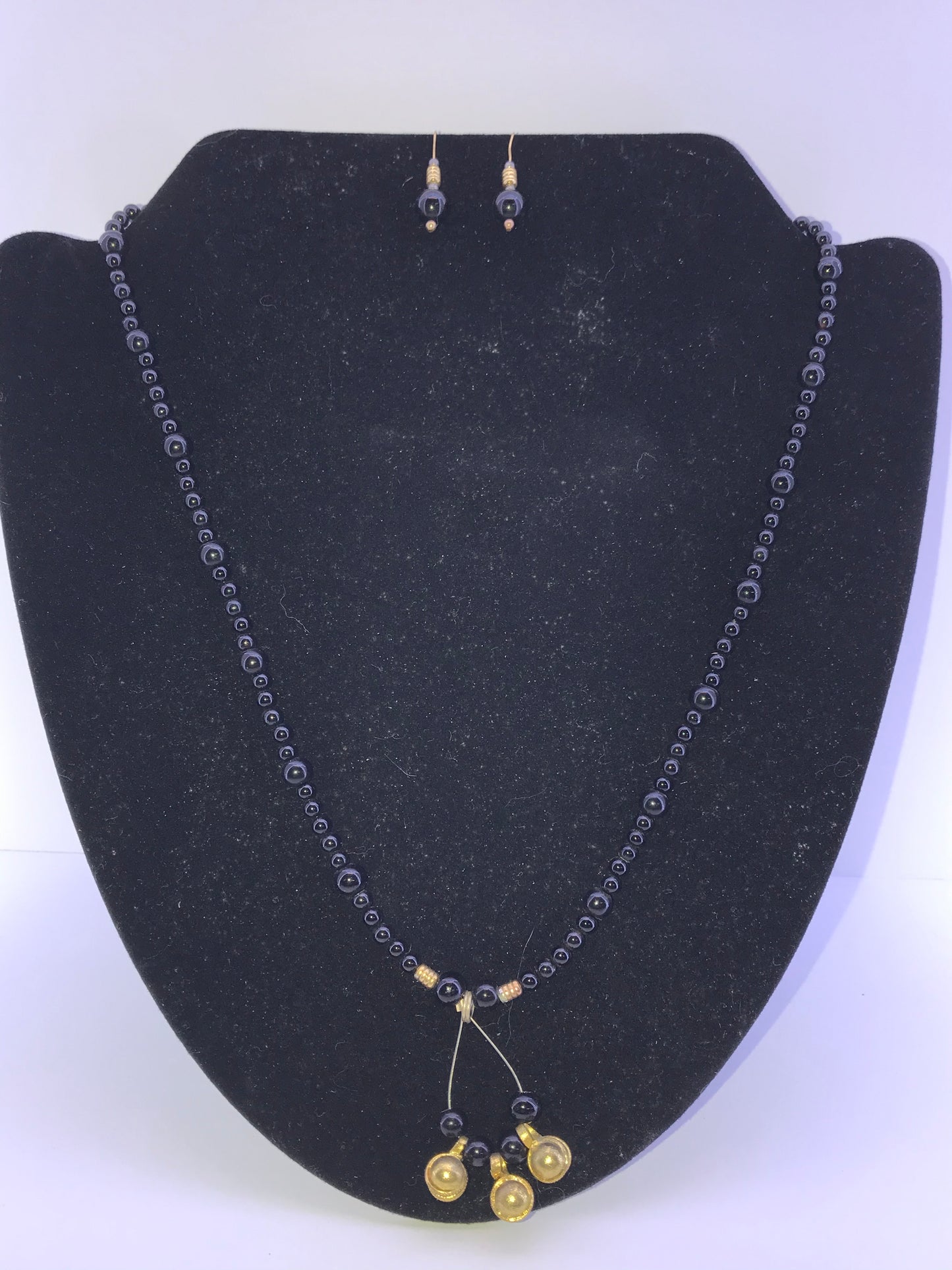 22" Long Onyx And Obsidian Beaded Necklace Set