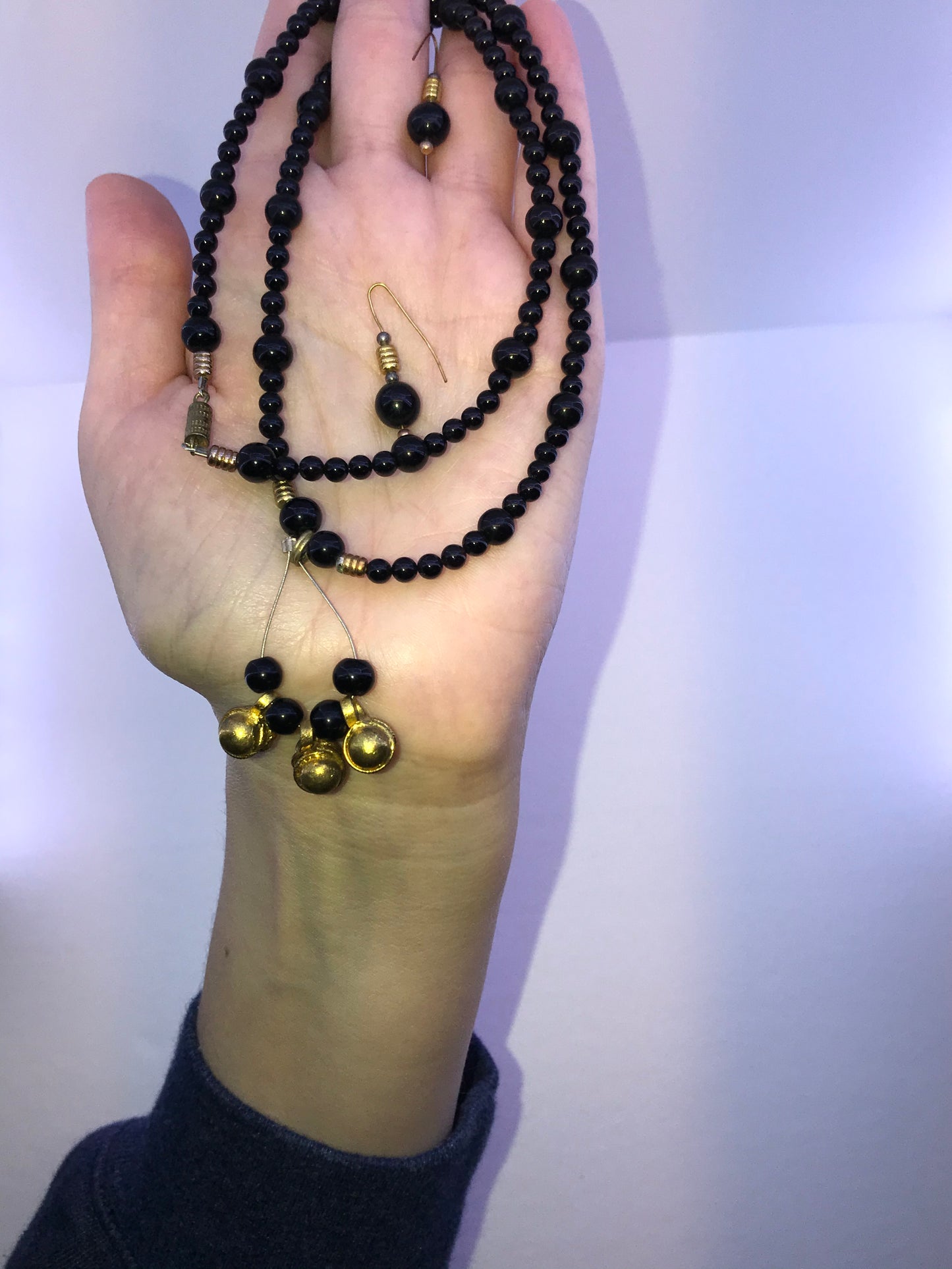 22" Long Onyx And Obsidian Beaded Necklace Set