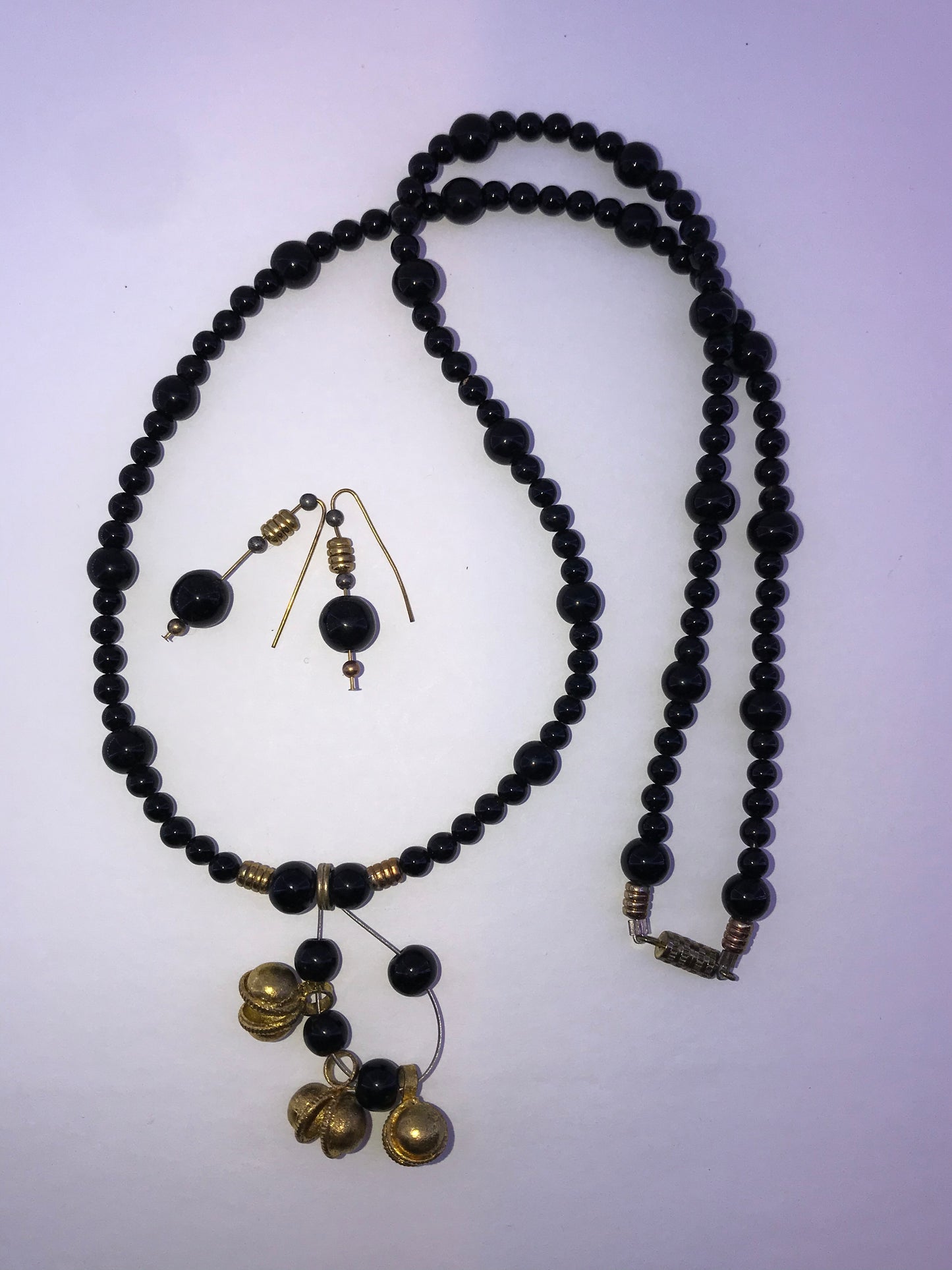 22" Long Onyx And Obsidian Beaded Necklace Set