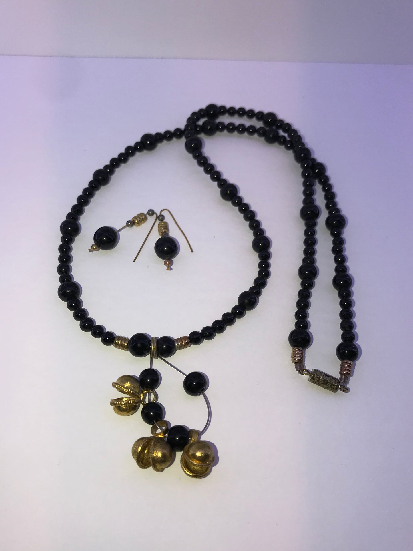 22" Long Onyx And Obsidian Beaded Necklace Set