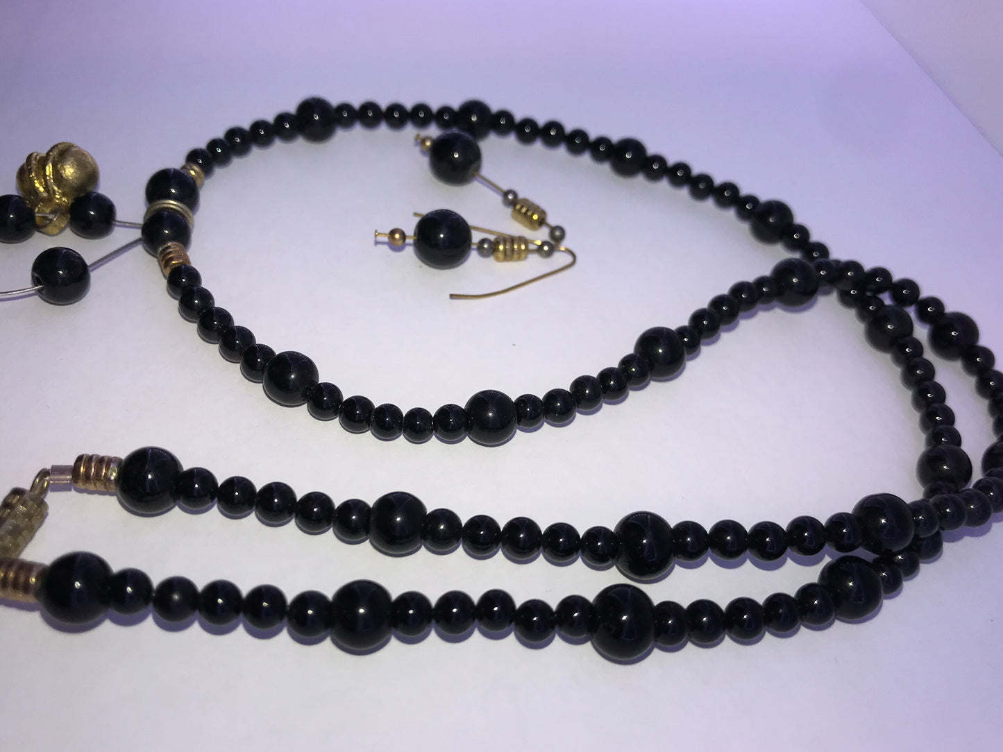 22" Long Onyx And Obsidian Beaded Necklace Set