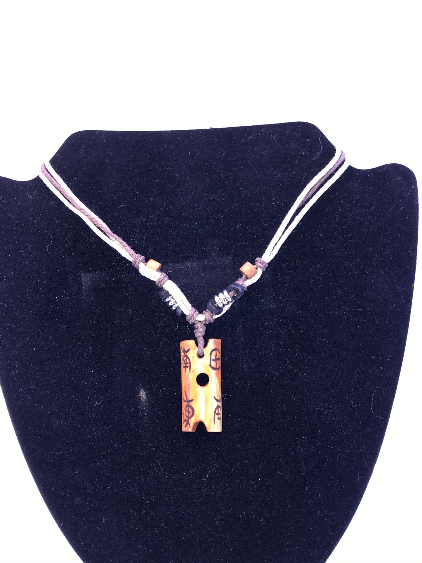 20" Cotton and wood, Tiki Necklace