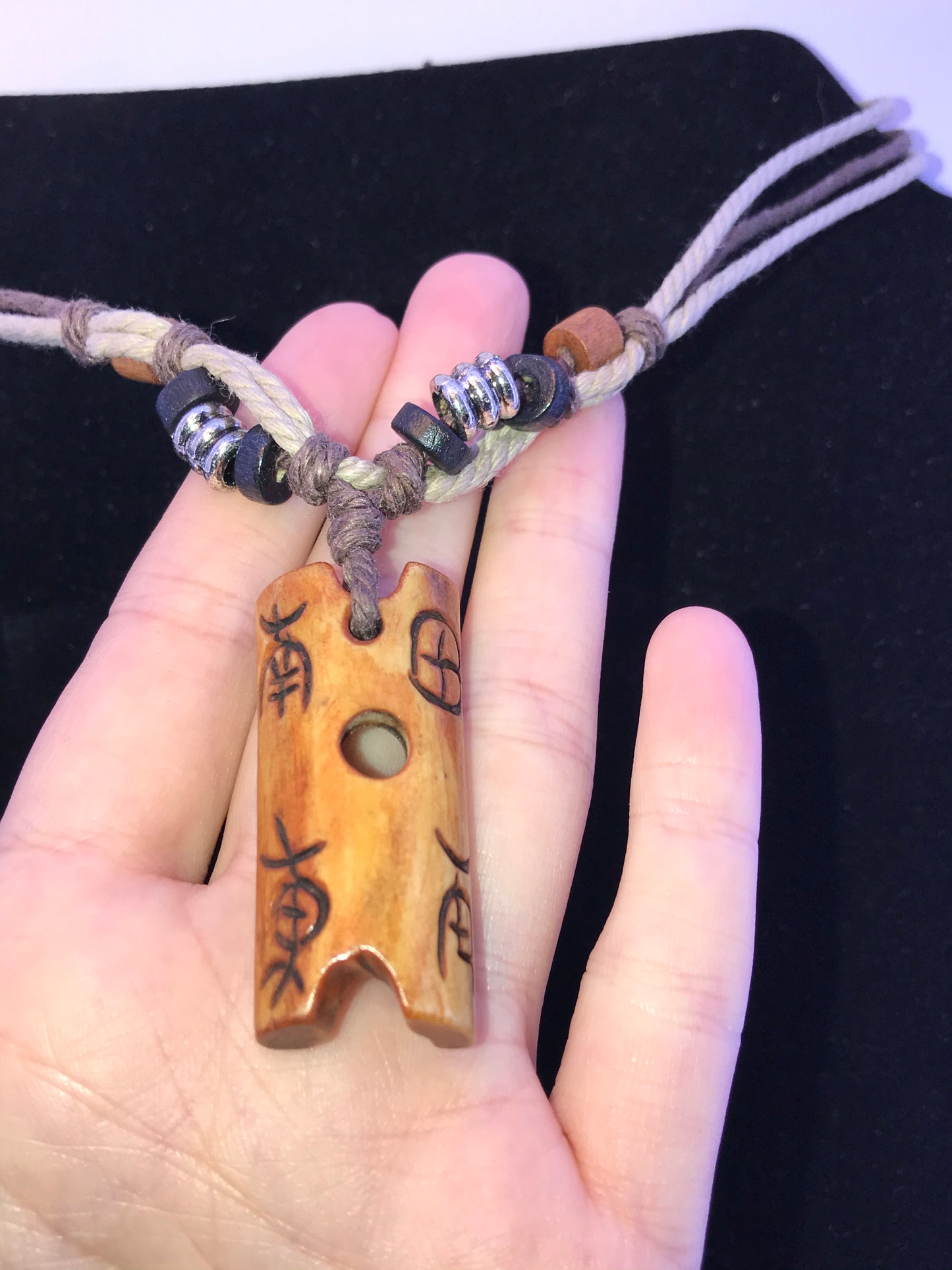 20" Cotton and wood, Tiki Necklace