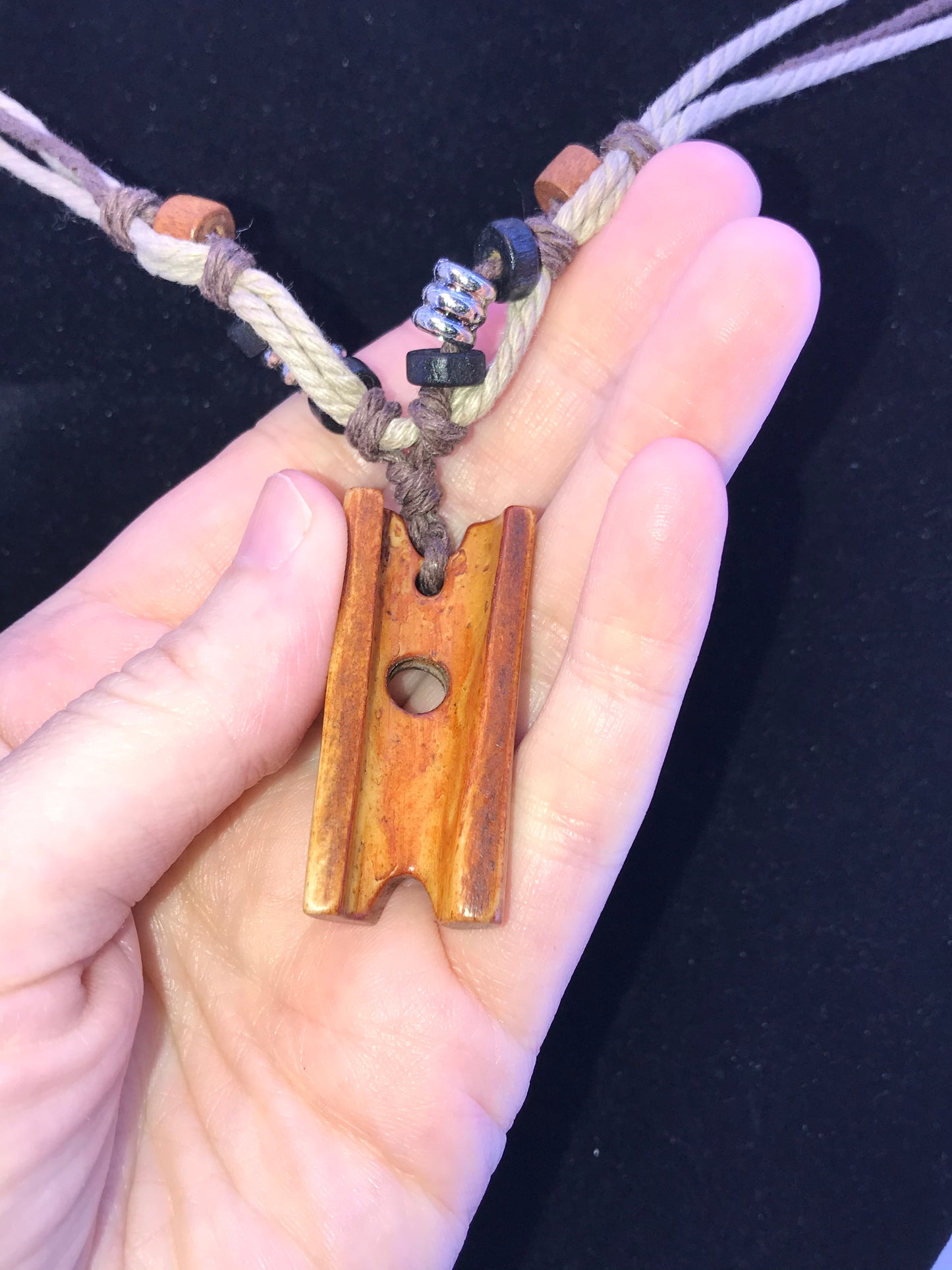 20" Cotton and wood, Tiki Necklace