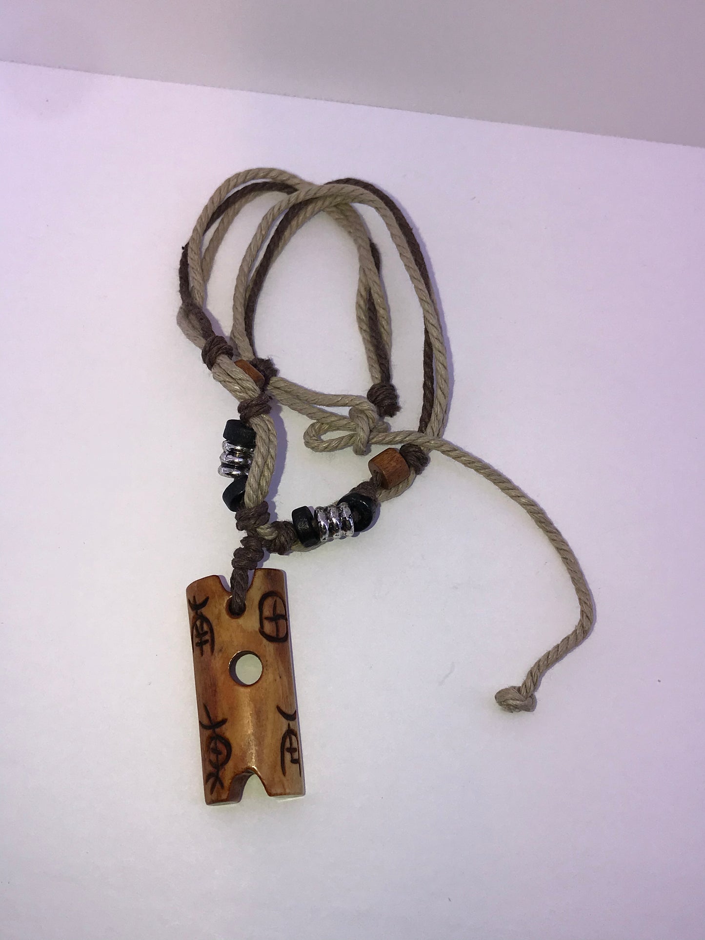 20" Cotton and wood, Tiki Necklace