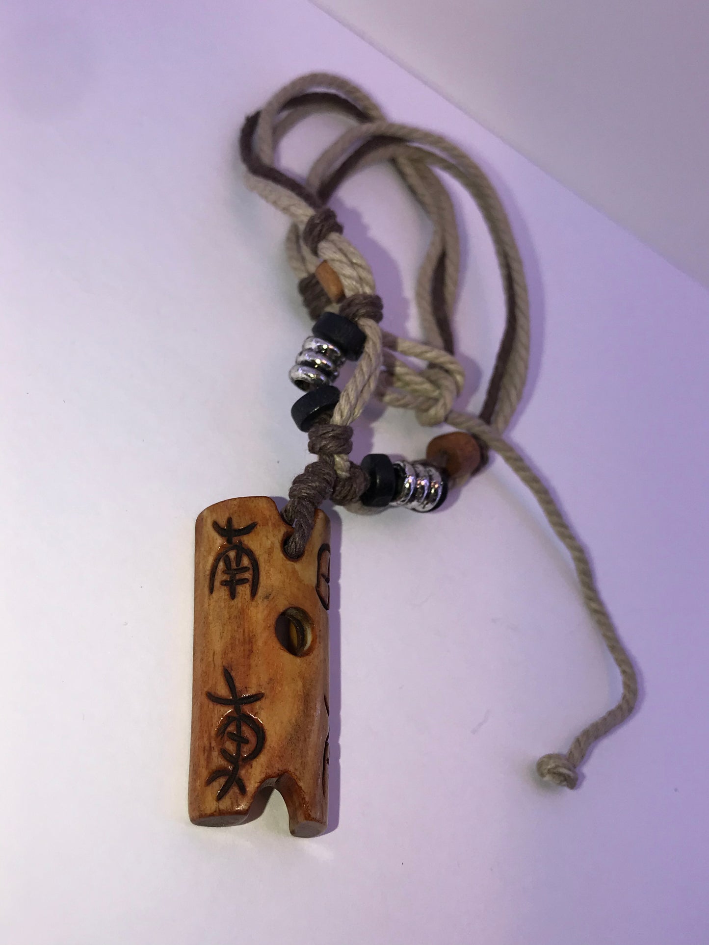 20" Cotton and wood, Tiki Necklace