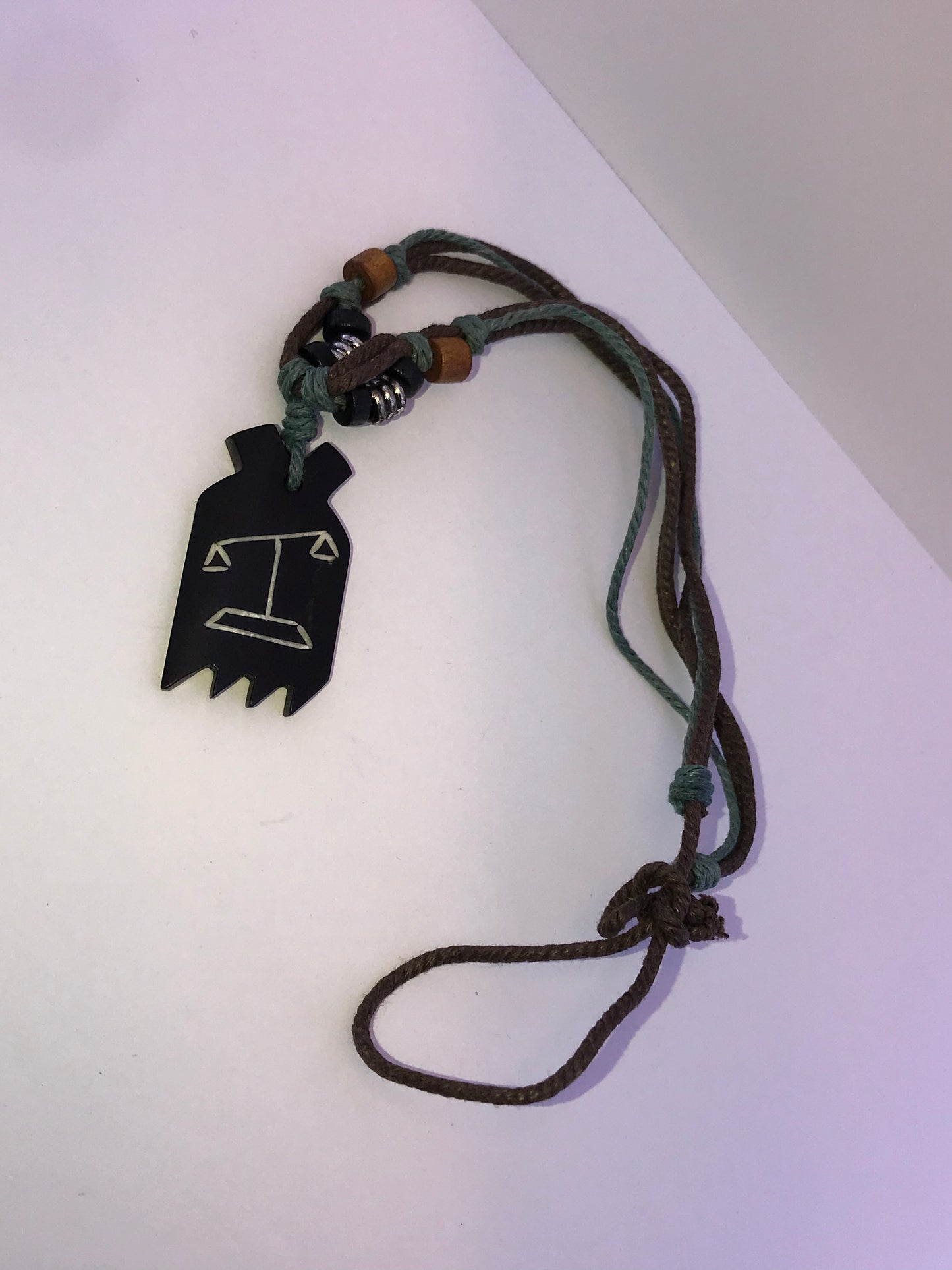 20" Cotton and Wood, Libra Scales Necklace