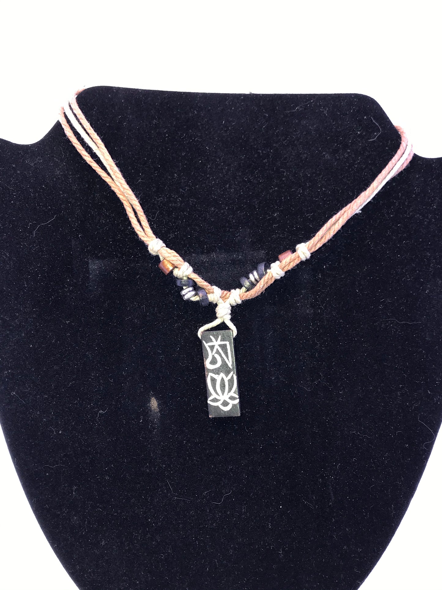 20" Cotton and Wood, Lotus Necklace