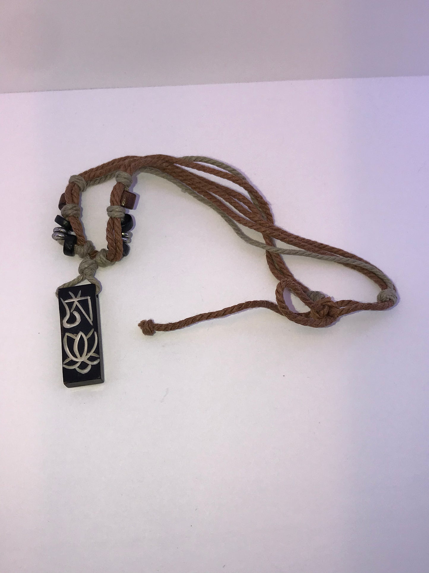 20" Cotton and Wood, Lotus Necklace