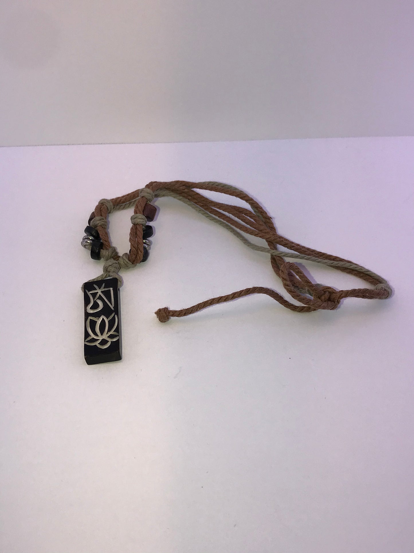 20" Cotton and Wood, Lotus Necklace