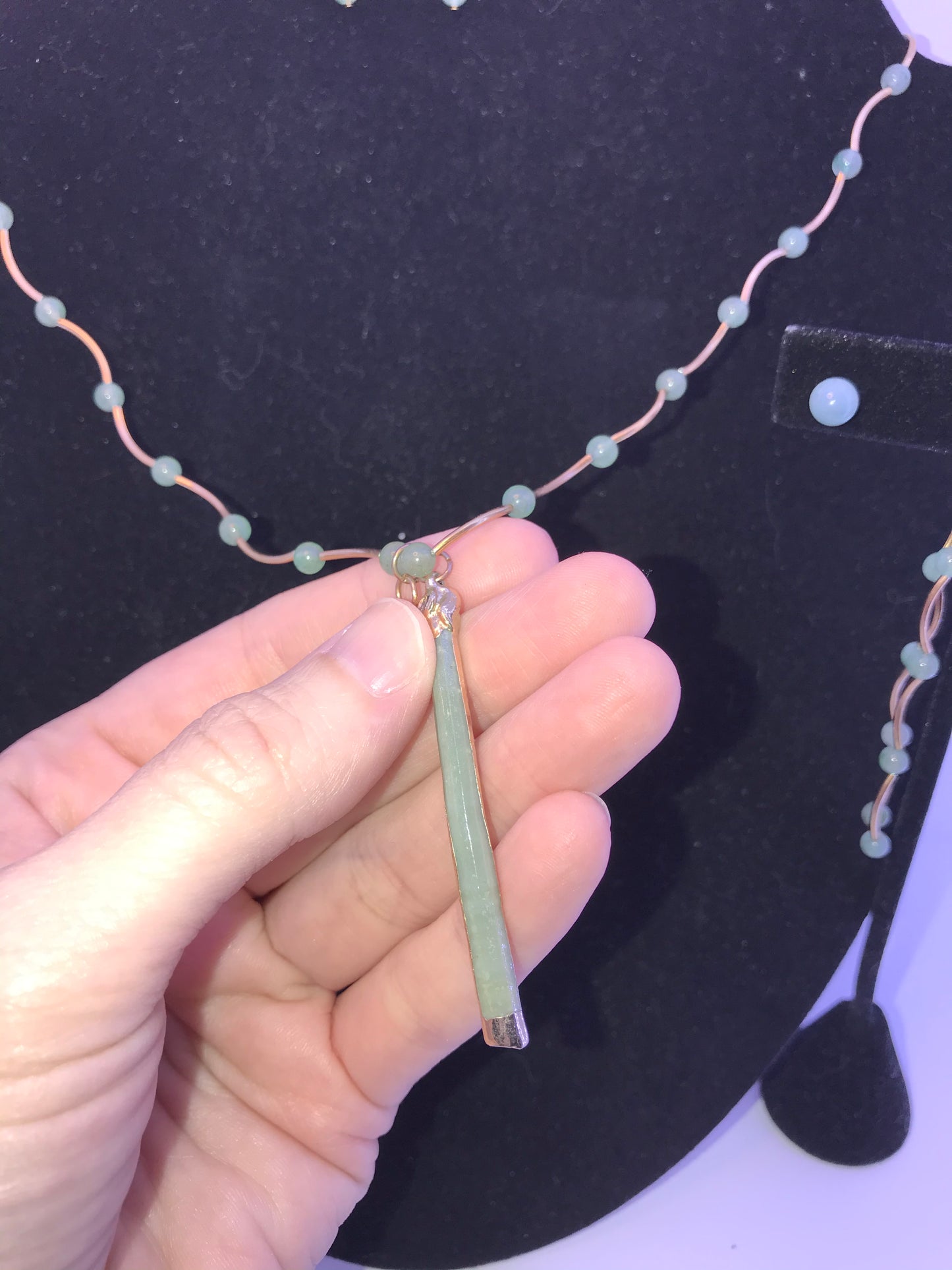 16 1/2" Jade and Beaded Necklace Set