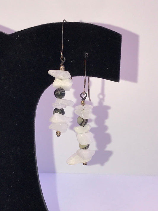 Snowy Quartz and Black Silkstone Earrings