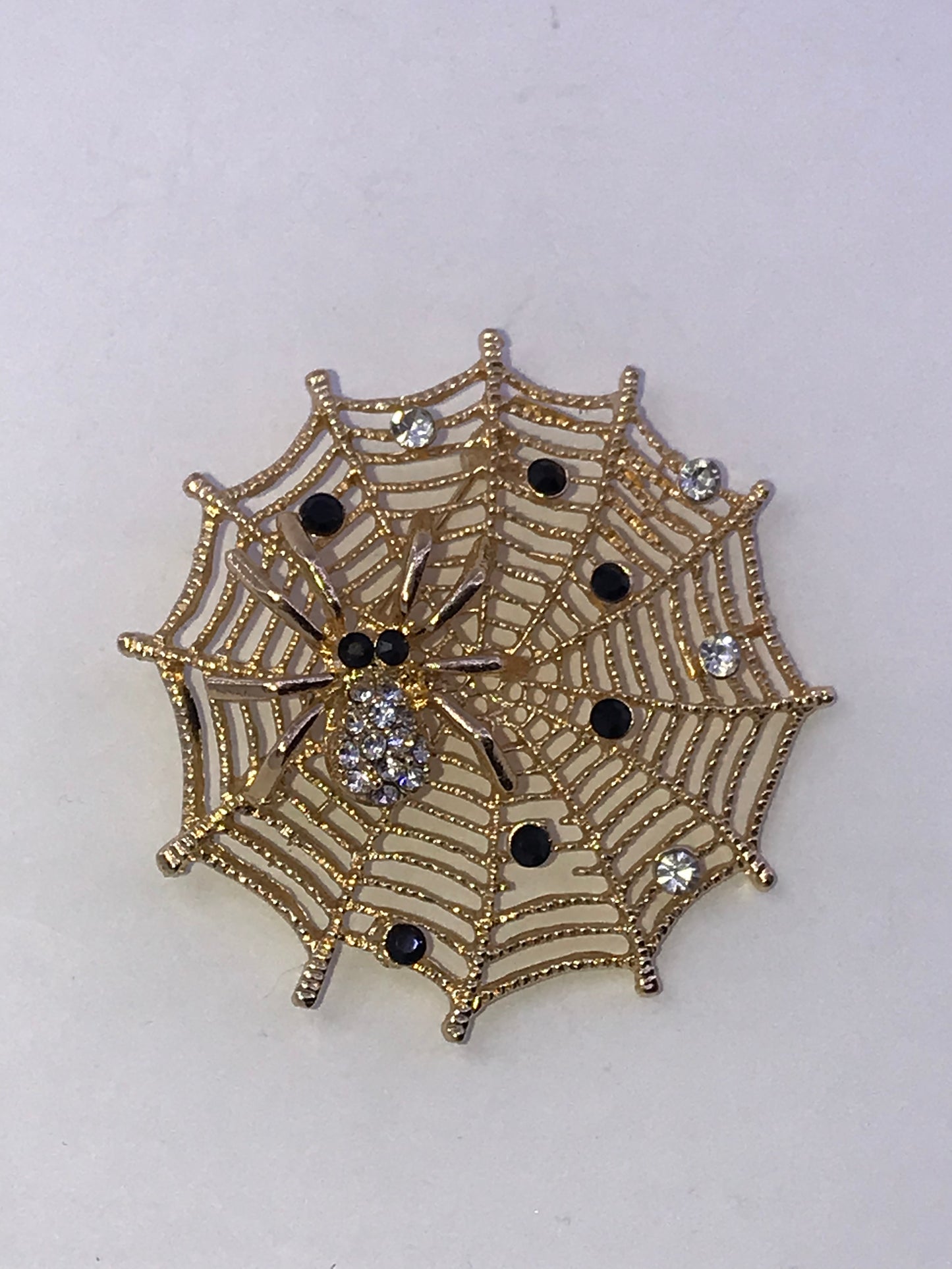 GLF Golden Spider on Web with Rhinestones, Broach/Pin