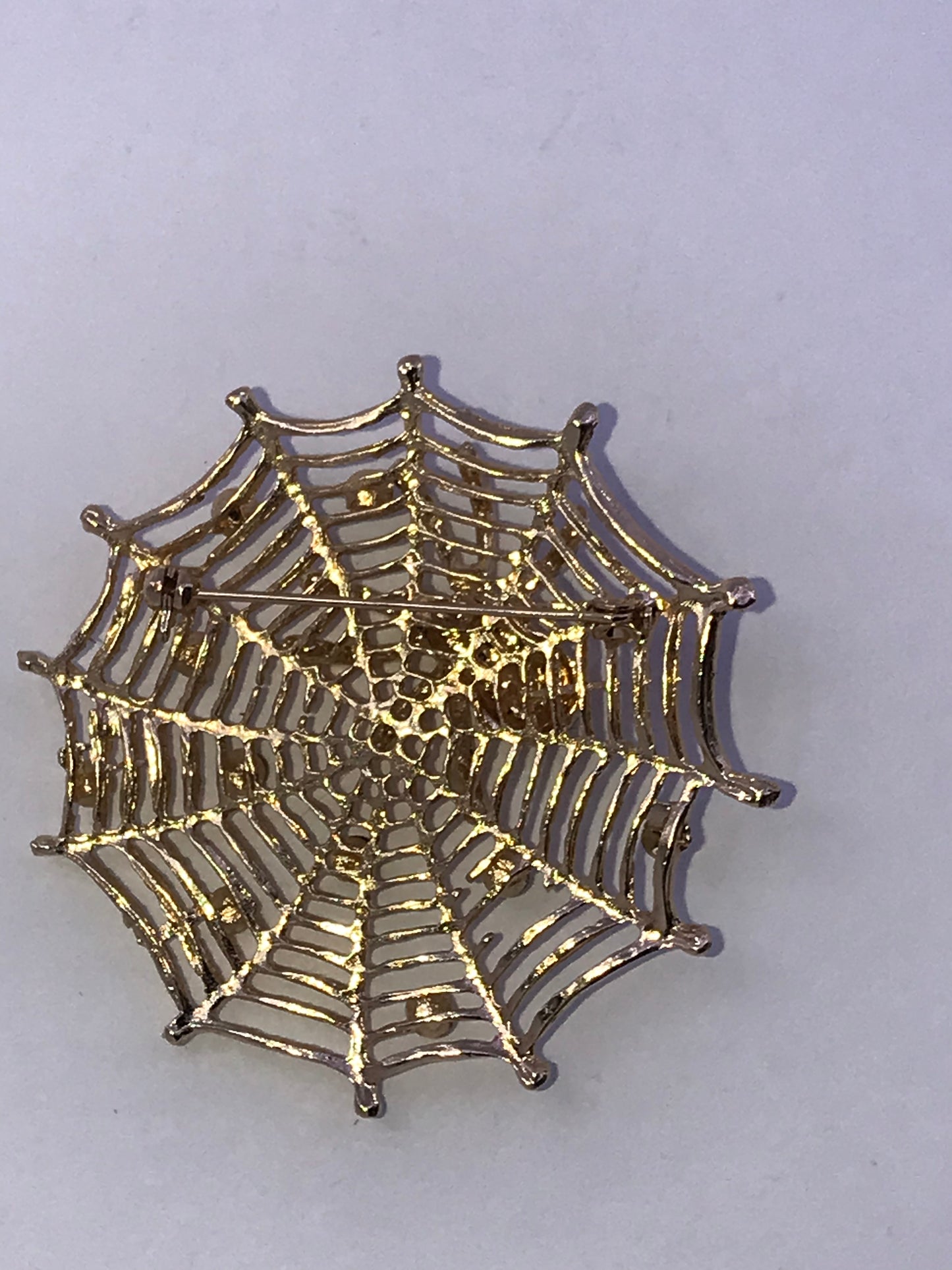 GLF Golden Spider on Web with Rhinestones, Broach/Pin