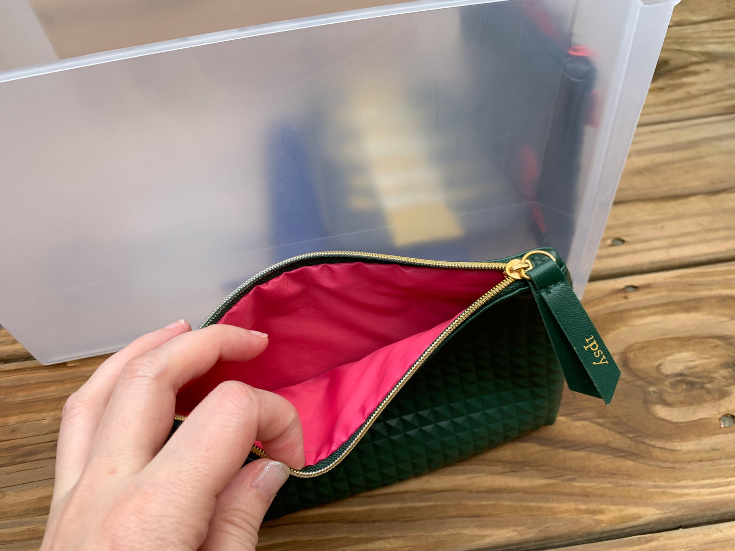 Olive Green Geometric Ipsy Makeup Bag