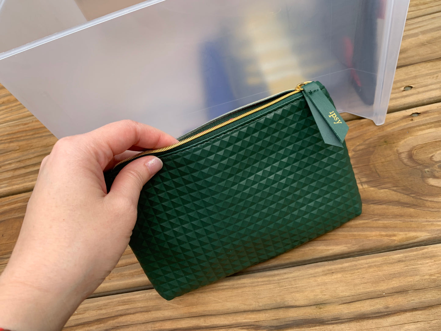 Olive Green Geometric Ipsy Makeup Bag