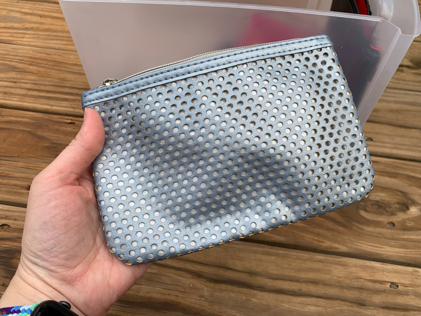 Ipsy Metallic Silver Makeup Bag