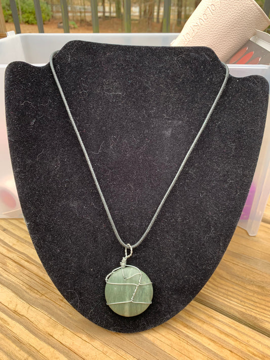 Greenline Marble Wire wrap Pendant with 18" Leather Necklace