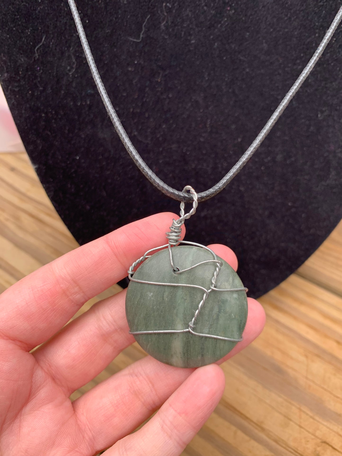 Greenline Marble Wire wrap Pendant with 18" Leather Necklace