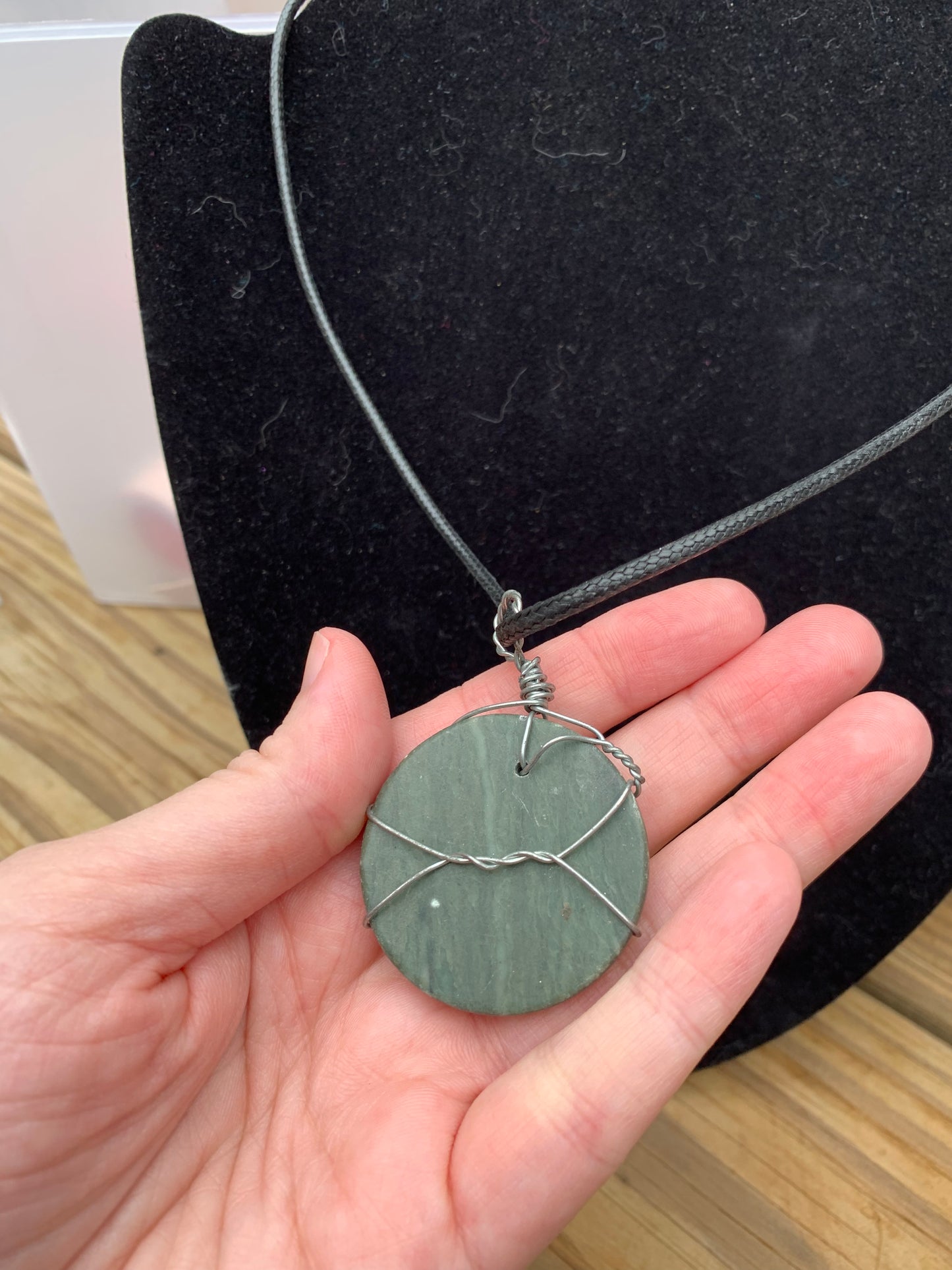 Greenline Marble Wire wrap Pendant with 18" Leather Necklace