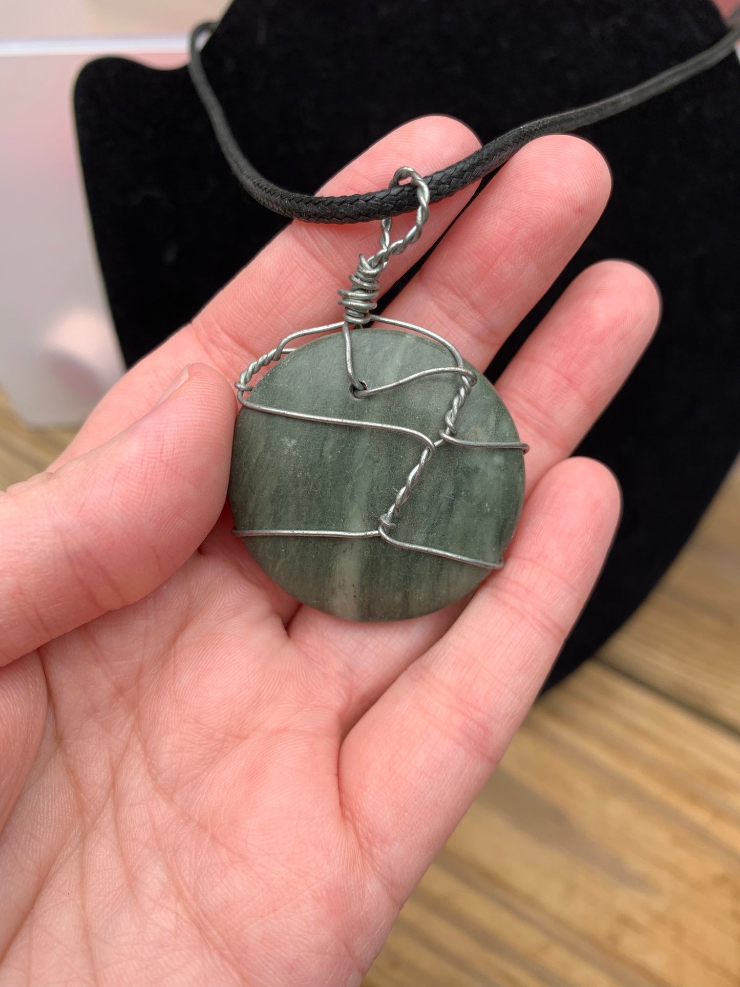 Greenline Marble Wire wrap Pendant with 18" Leather Necklace