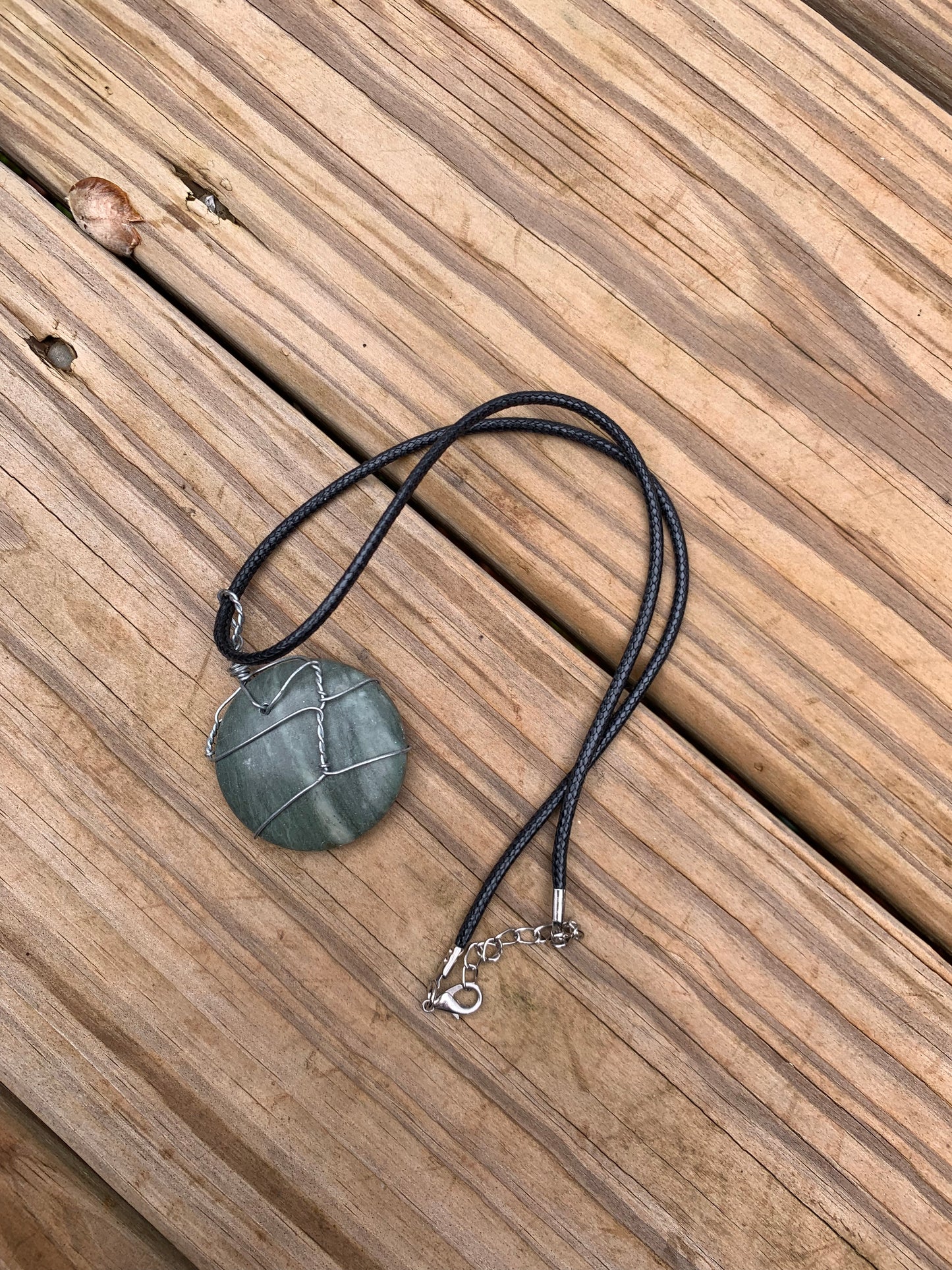 Greenline Marble Wire wrap Pendant with 18" Leather Necklace