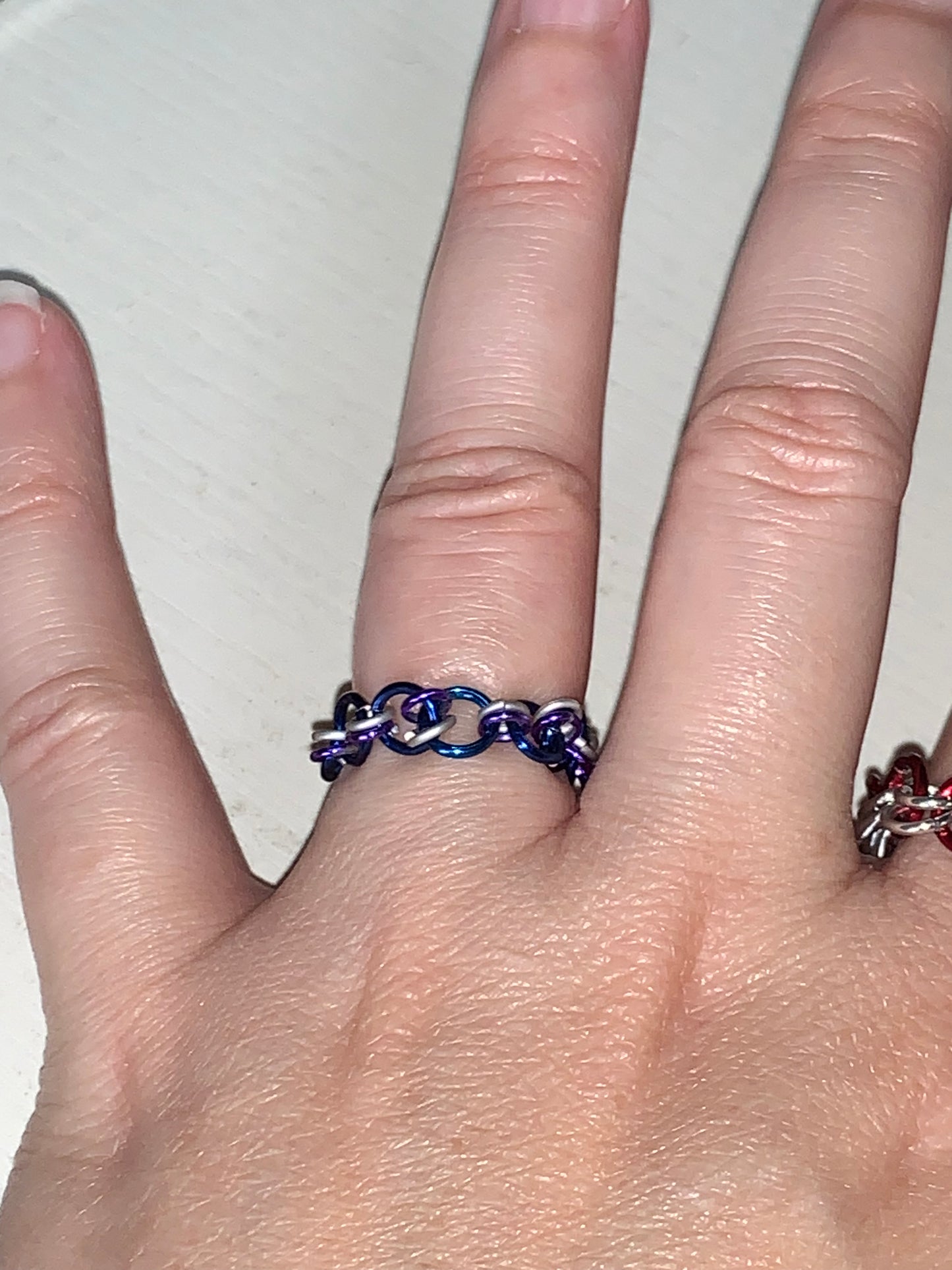 Red and Silver Chainmail ring, Size 11