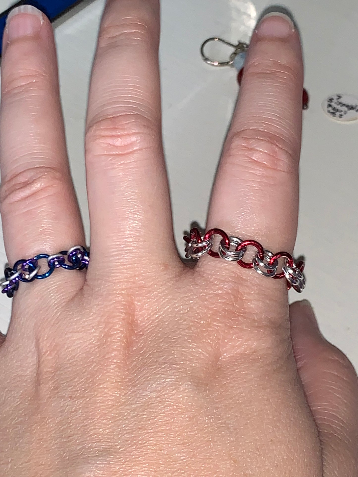 Red and Silver Chainmail ring, Size 11