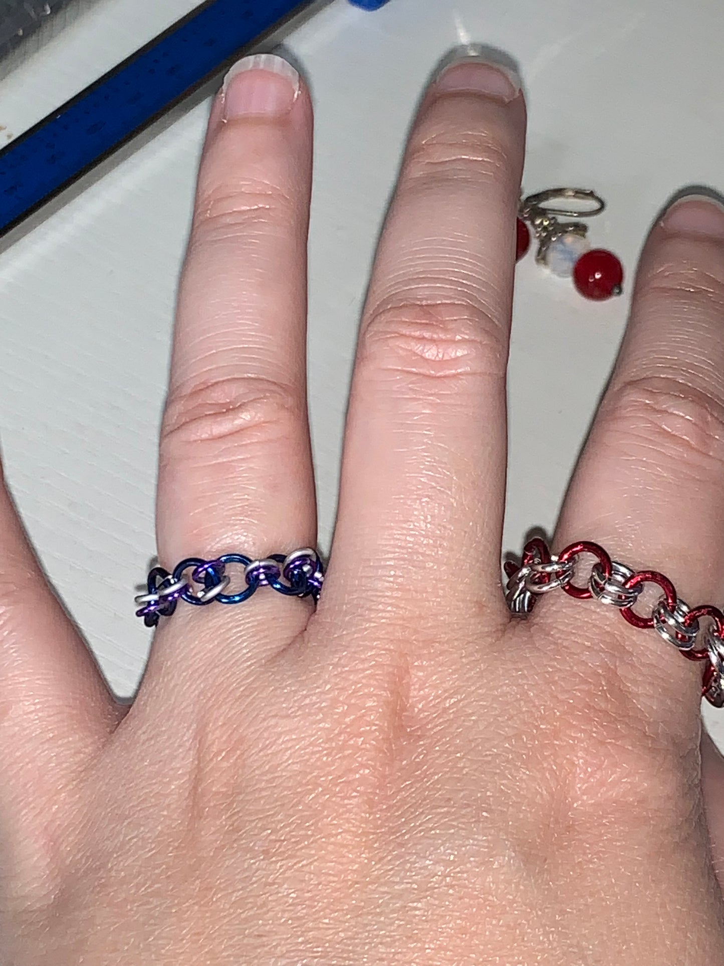 Red and Silver Chainmail ring, Size 11