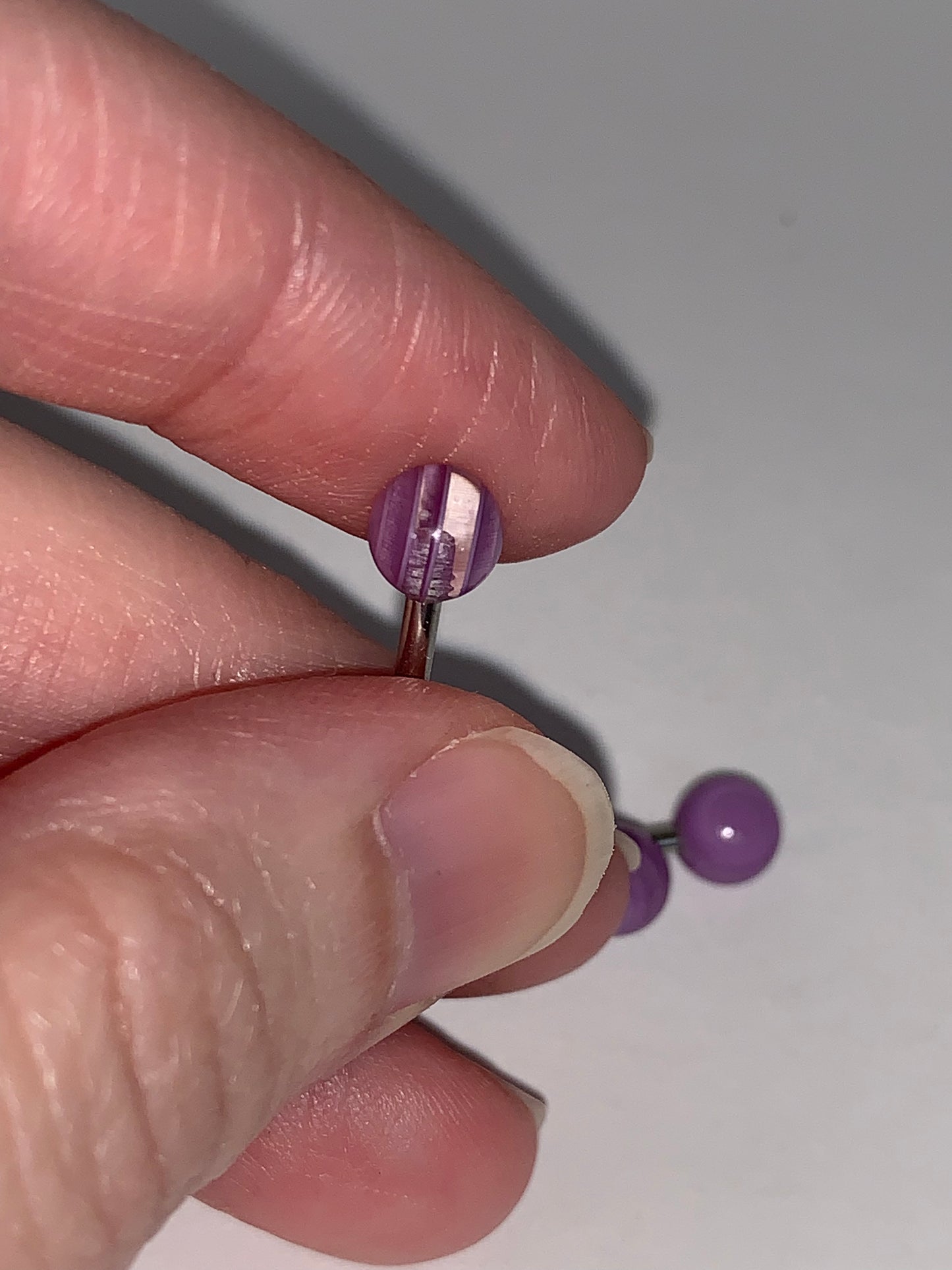 14 Gauge Purple Clear Stripe Design Tongue Ring