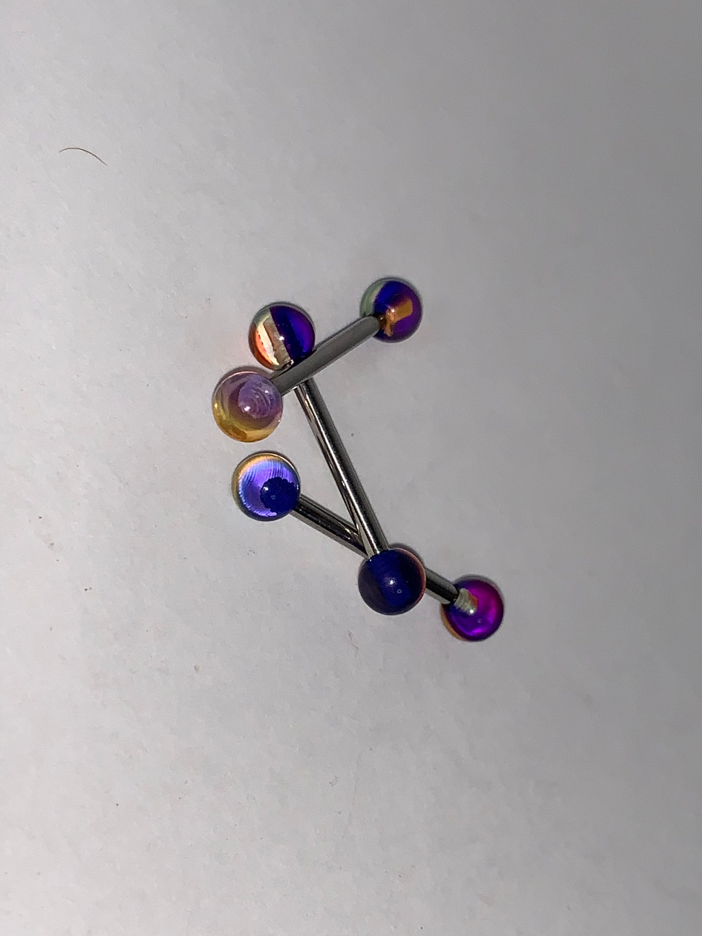 14 Gauge Purple, Clear and Orange Striped Tongue Ring