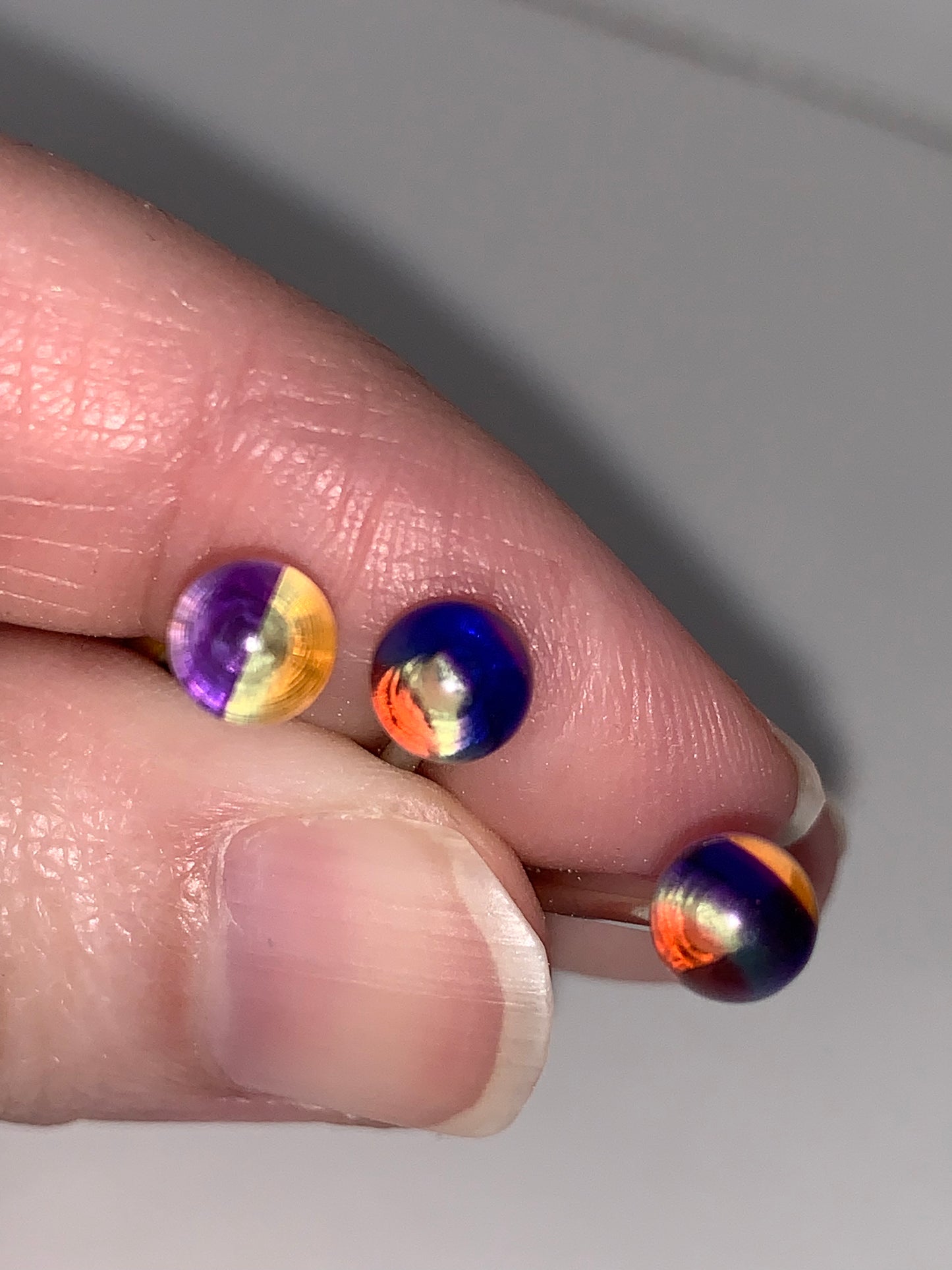 14 Gauge Purple, Clear and Orange Striped Tongue Ring